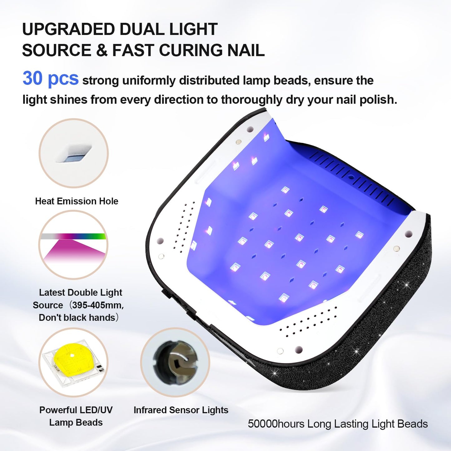 Black Rhinestone UV Nail Lamp, Cordless UV Light for Gel Nails & Electric Nail File Cordless Nail Drill Machine with 6PCS Nail Drill Bits for Polishing Shape Manicure Tools