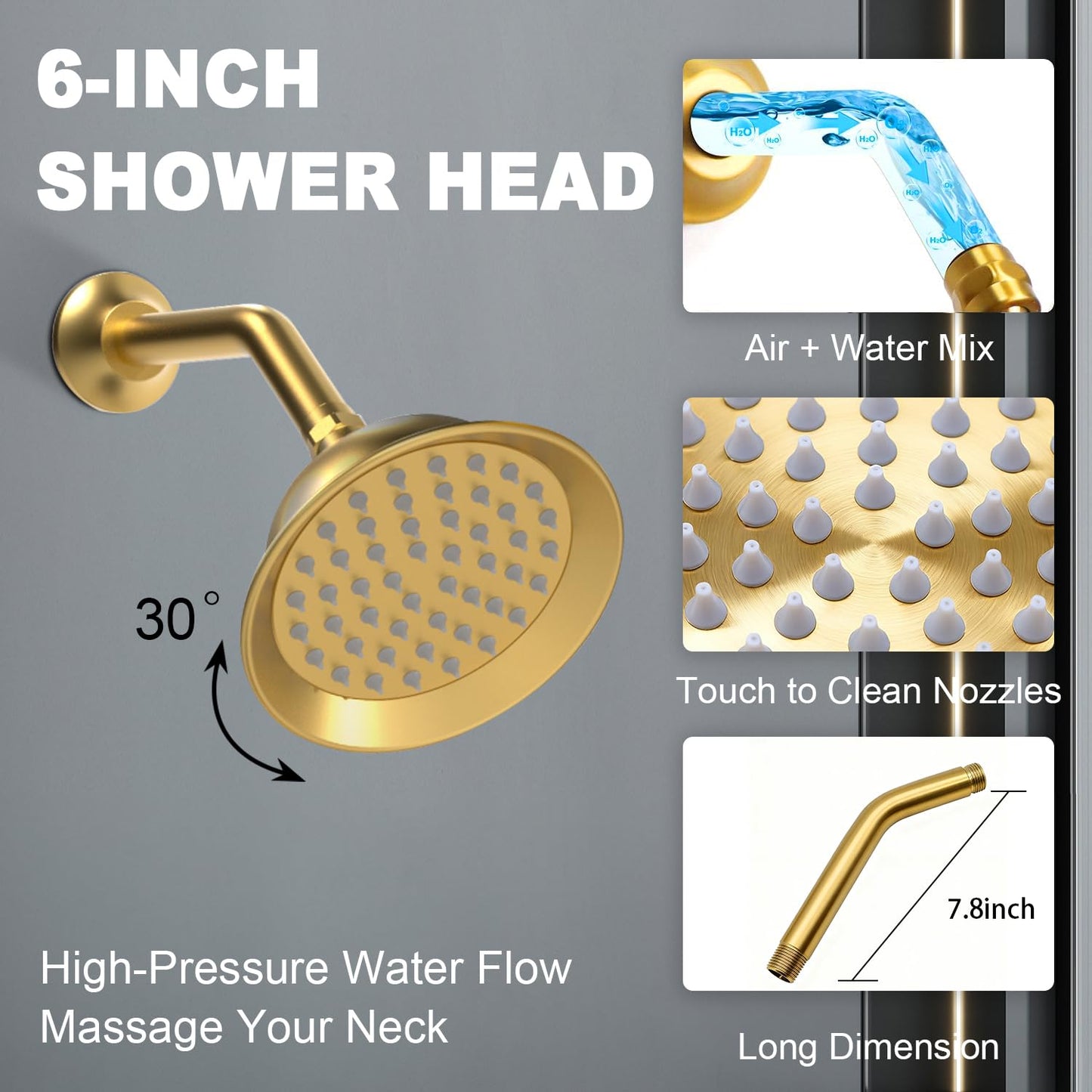 Enga Antique Shower Faucet Sets Dual Heads with Tub Spout 8" Ceiling & 6" Wall Mount Vintage Shower Head Handheld Spray Combo, 4 Way Diverter Brass Rough in with Trim Kit, Brushed Gold