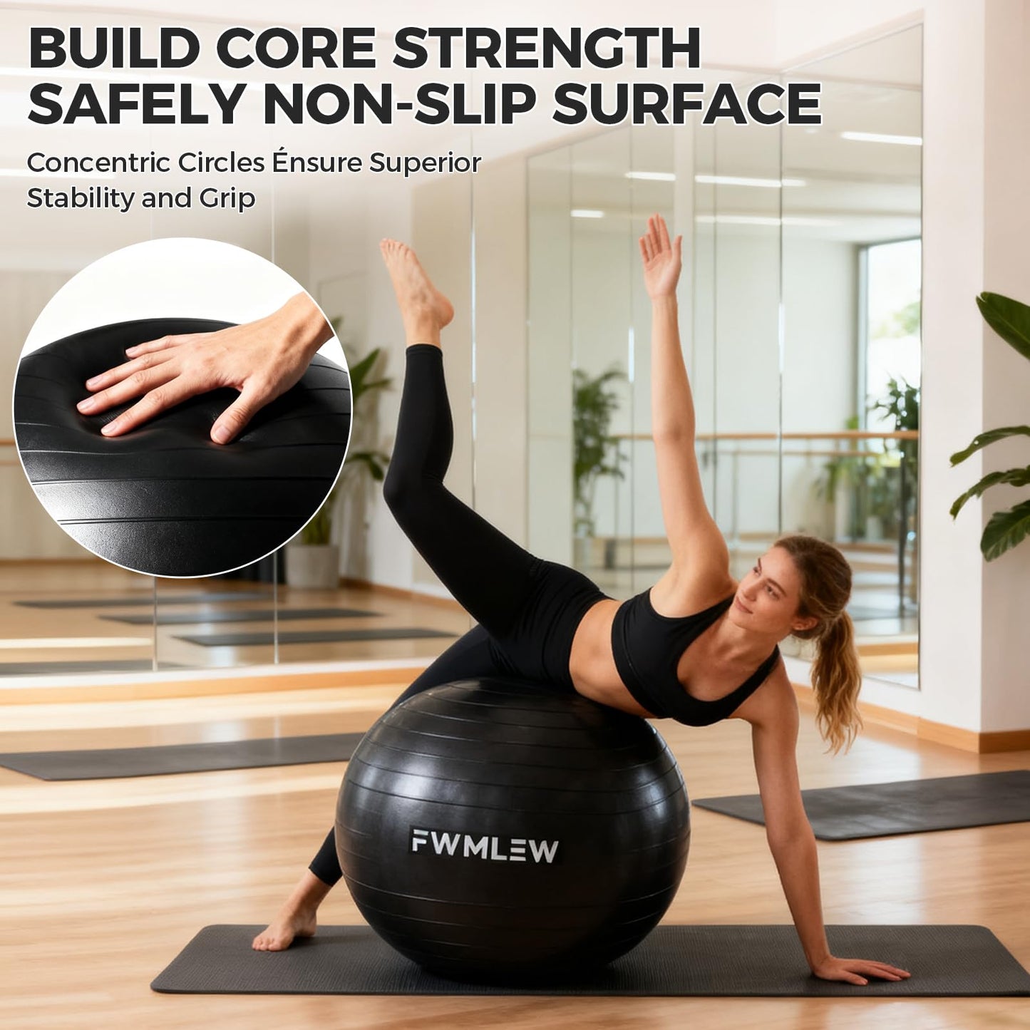 FWMLEW Extra Thick Exercise Yoga Ball, 5-Size Anti-Burst Heavy Duty Stability Gym Ball for Fitness, Core Workout, Pregnancy & Office Chair, Includes Quick Pump (S(15-18ines/38-45cm))