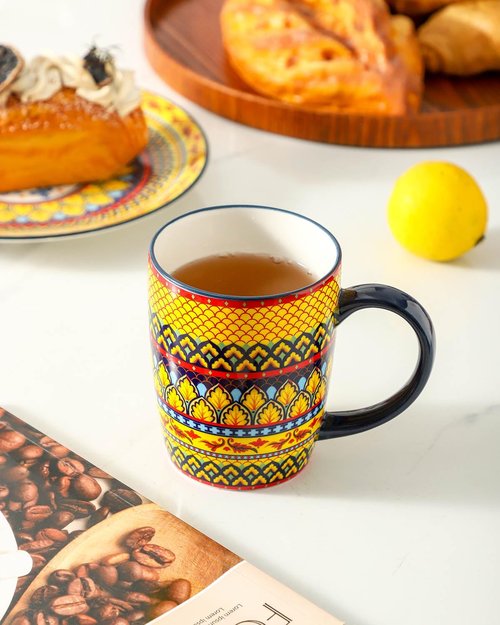 glowworm Coffee Mugs Set of 6, 16 oz Ceramic Coffee Mug with Handle, Large Coffee Cups for Latte, Cappuccino, Milk Dishwasher & Microwave Safe, Bohemian