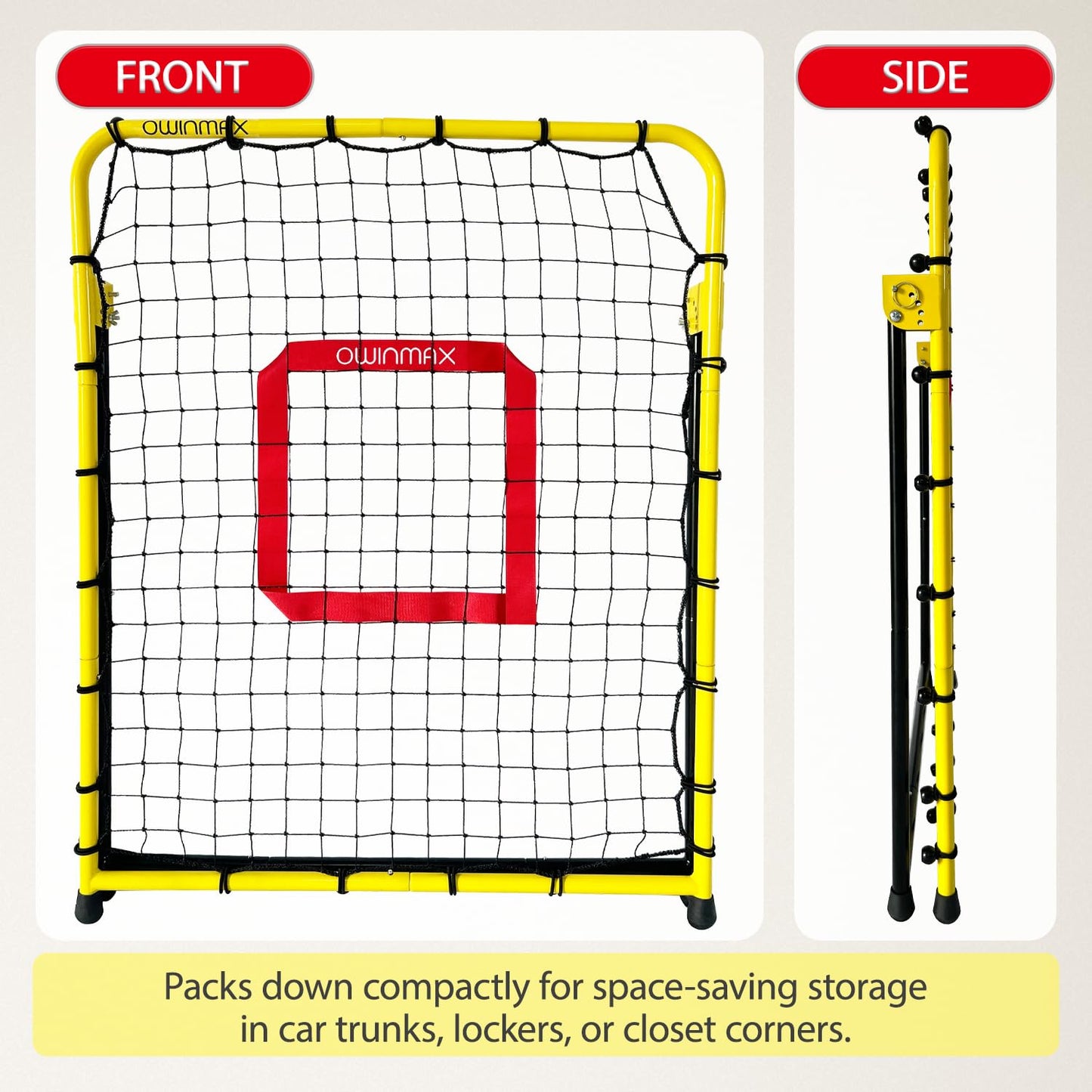 3x3.5 ft Baseball Pitchback Net, Rebounder Net, Solo Training Net, Pitching Return Trainer, Four Quick-Switch Return Angles, Yellow, Great for Kids and Youth