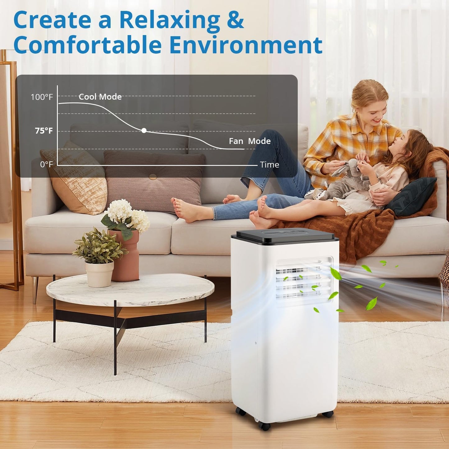 10,000 BTU Portable Air Conditioner – 3-in-1 AC with Dehumidifier & Fan, Quiet Operation, Energy Efficient, Remote Control, Sleep & Timer Modes, Cools up to 451 Sq.Ft, Home, Office, RV, White