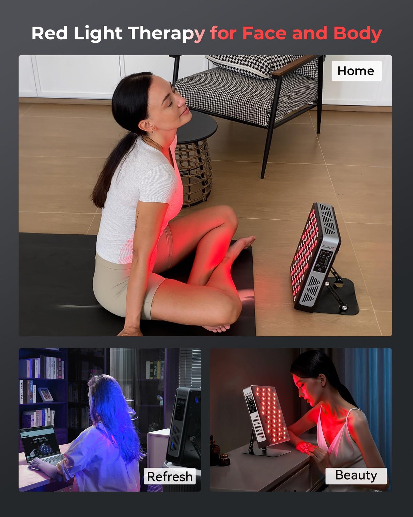 FliKEZE Red Light Therapy for Body Face, 3+4 Chips 7 Wavements 460nm-880nm Red Light Panel with 4 Modes, Dimmable & Timer, Blue Lights Infrared Light Therapy for Home Office Gym, Elite 78 LEDs
