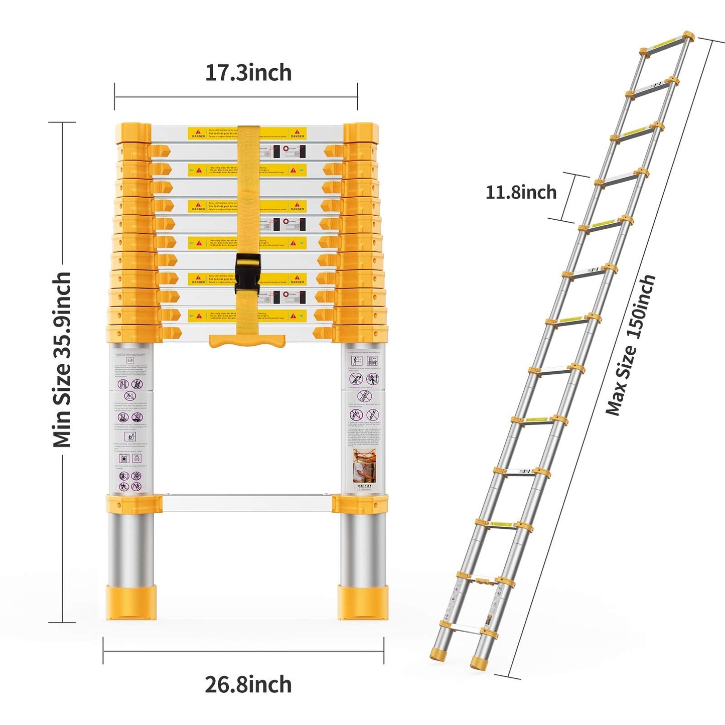 BOWEITI Telescoping Extension Ladder 12.5FT Heavy Duty Upgrade,Aluminum Telescopic Ladder with Upgrade Material/Accessories