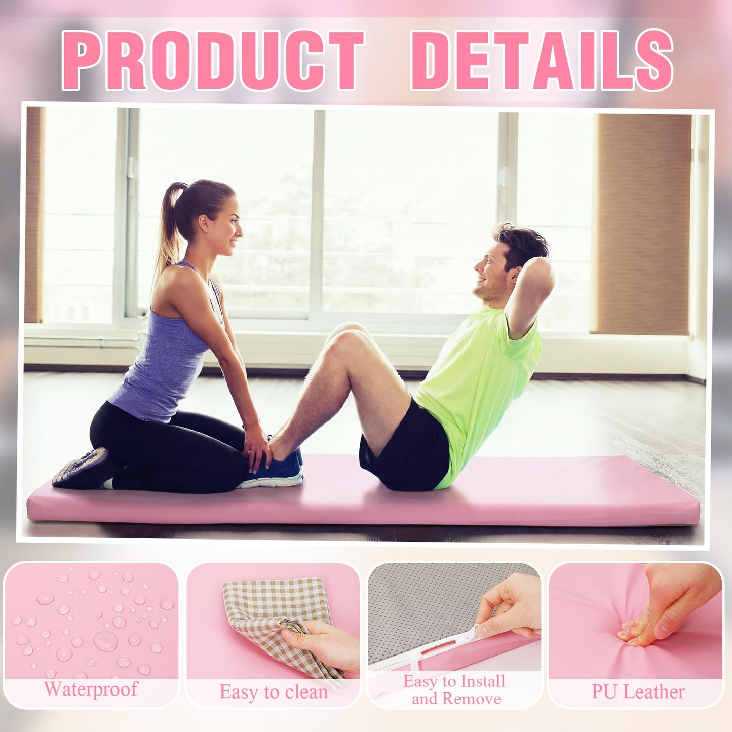 Lyrow 3 Inch 72"x 24" Thick Foldable Yoga Mat with Carry Strap, Non-slip Portable Foam Gym Mat for Yoga, Pilates and Stretching(Peach Pink)