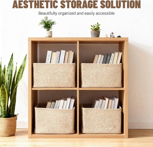 5 Pack Woven Storage Baskets - Decorative Cotton Rope Organizers for Toys, Books, Clothes | Khaki