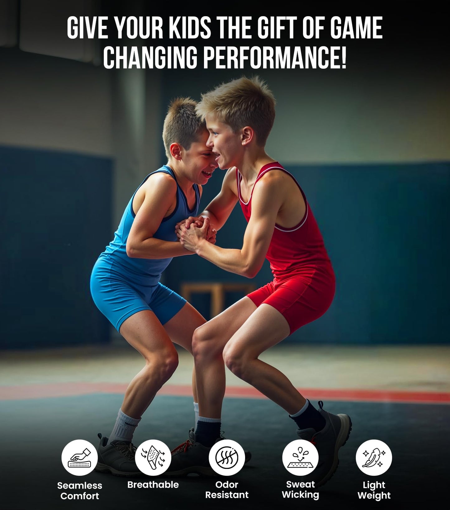 Exxact Sports Patriot Youth Wrestling Singlet For Boys, Premium Powerlifting Singlet, Kids Wrestling Singlets For Training (YL, Red)