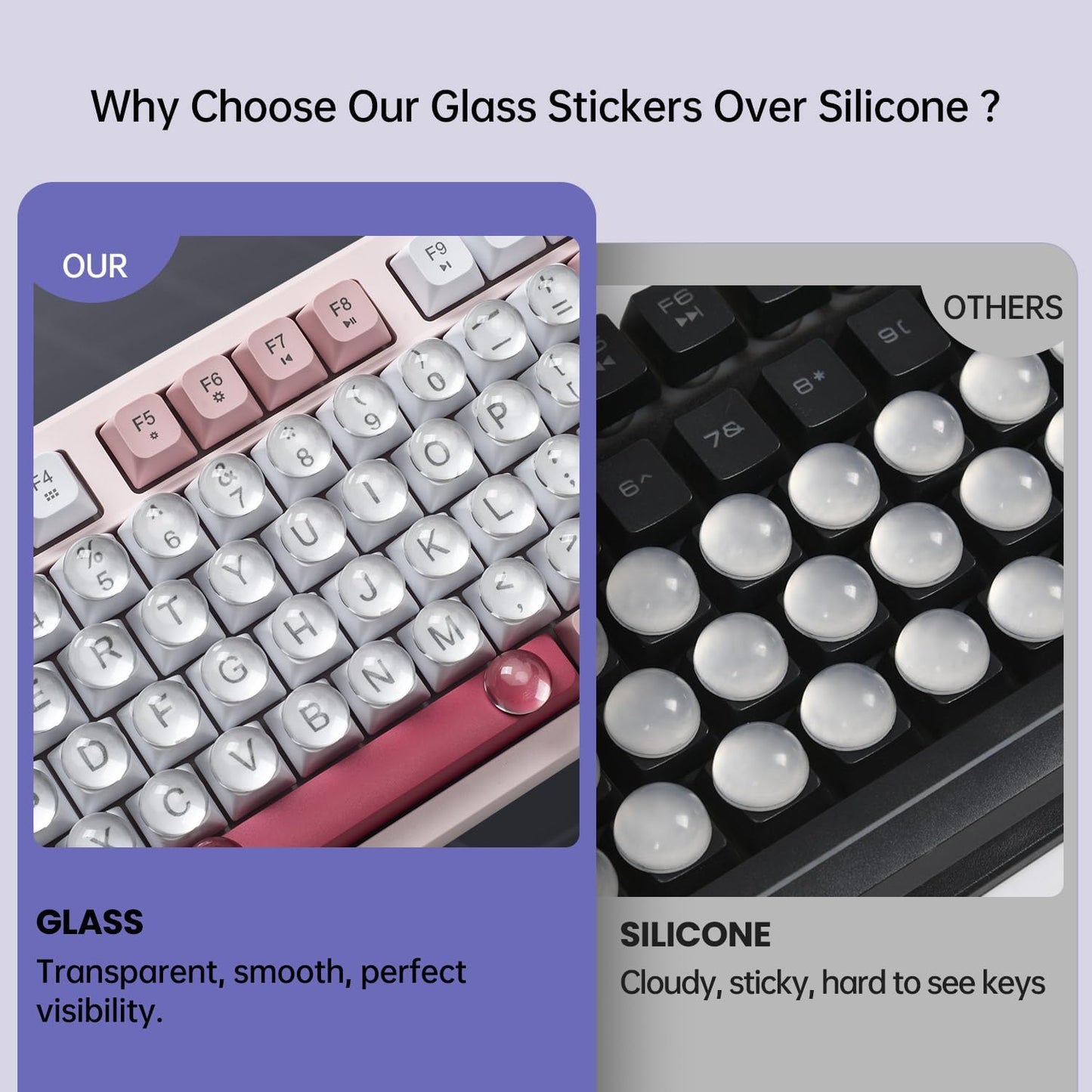 CaseBuy Desktop(110 Pack) Glass Keyboard Cover Stickers for Long Nails - Ultra Clear Raised Keyboard Stickers