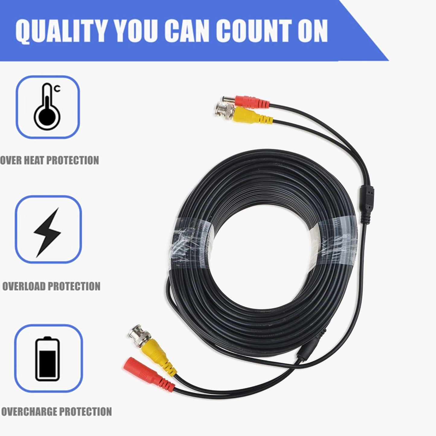 150ft Black BNC Video Power Cable for DVR Security Cameras