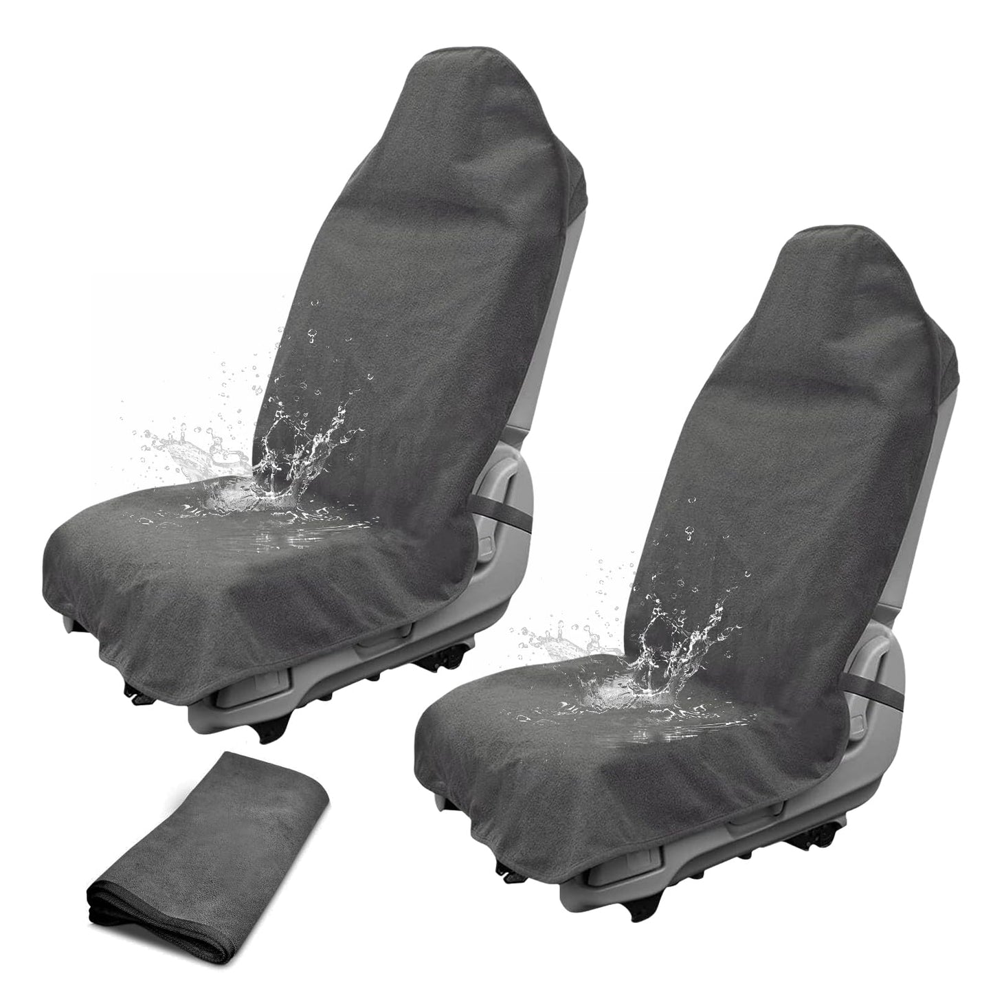 2 Pack Waterproof Sweating Car Seat Cover for Post Gym Workout, Running, Swimming, Beach and Hiking, Universal Fit Non-Slip Towel Bucket Seat Protector for Cars SUV Trucks, Machine Washable (Gray)