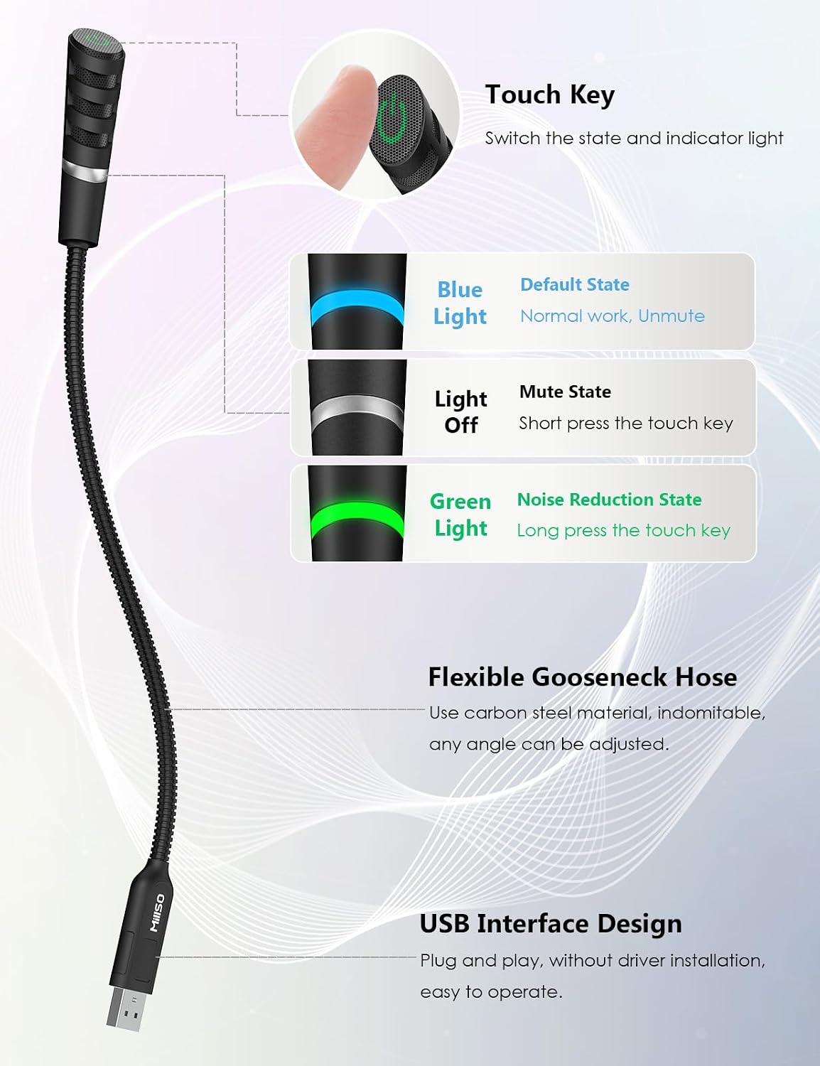 MillSO USB Microphone for PC and Laptop, Portable Gooseneck USB Computer Microphone Mute/Noise