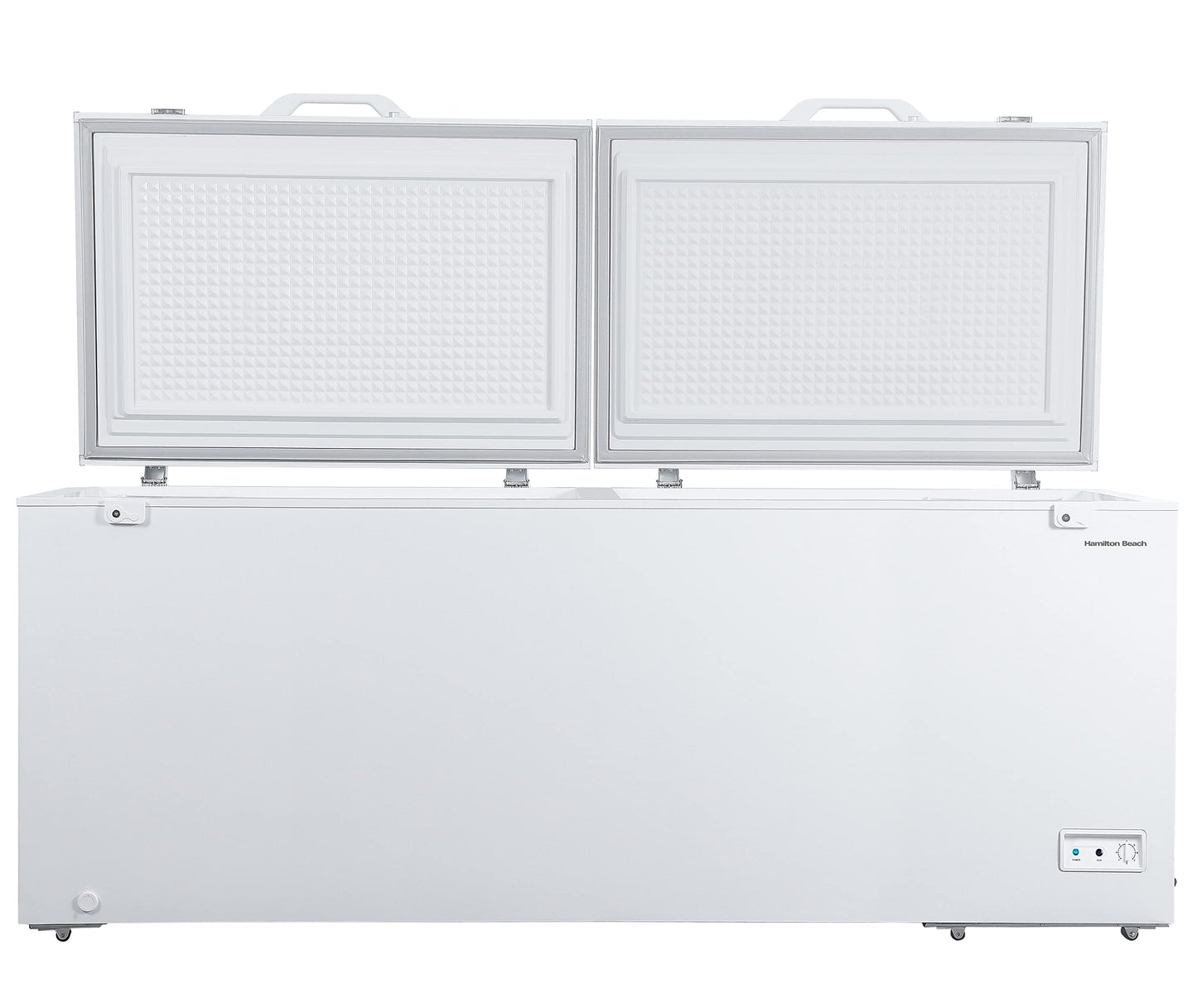 Hamilton Beach HBFRF2129 21 cu ft Double Door LID Garage-Ready Chest Freezer-White, Vinyl-Coated Baskets, Space-Saving Flat Back, Stay-Open, Front-Access Drain, for Storage, Hunting, Large Family