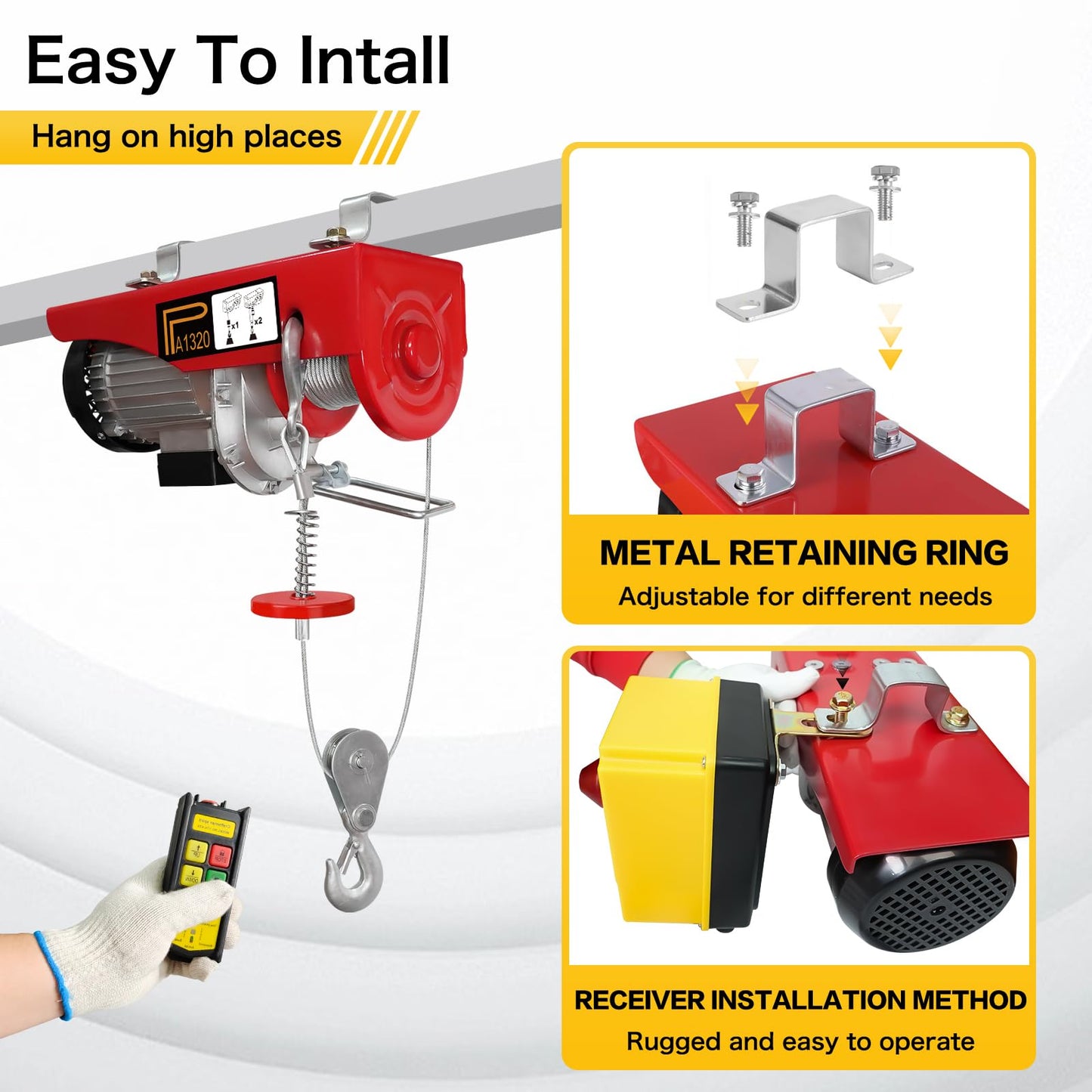 FITHOIST Electri Hoist,2200lbs 110V Electric Steel Wire Winch with Wireless Remote Control,Electric Winch Single/Double Slings with Emergency Stop,for Garage, Warehouses, Factories