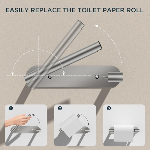 FORIOUS Toilet Paper Holder - Rustproof Stainless Steel Pivoting Design | Adhesive or Screw Mount, 2 Pack Brushed Nickel