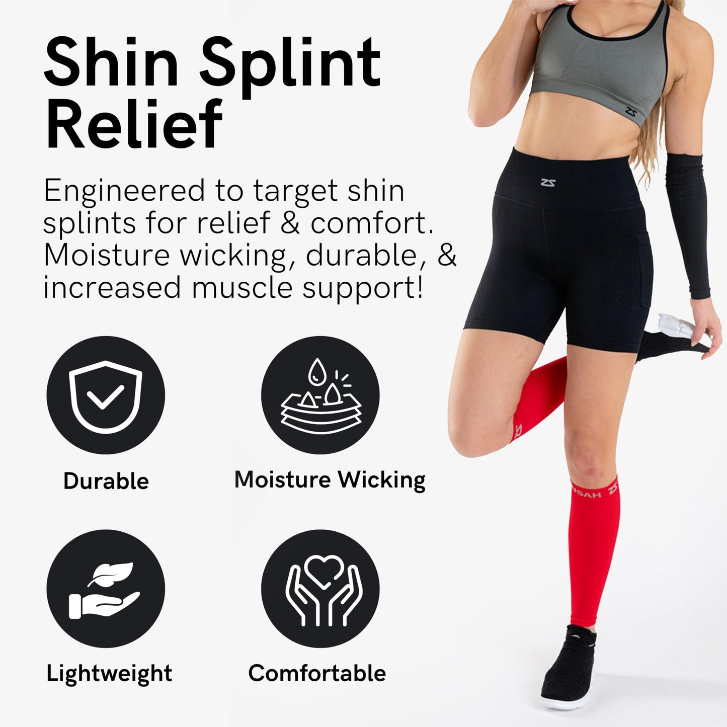 Zensah Running Leg Compression Sleeves - Shin Splint, Calf Compression Sleeve Men and Women (White, Small/Medium)