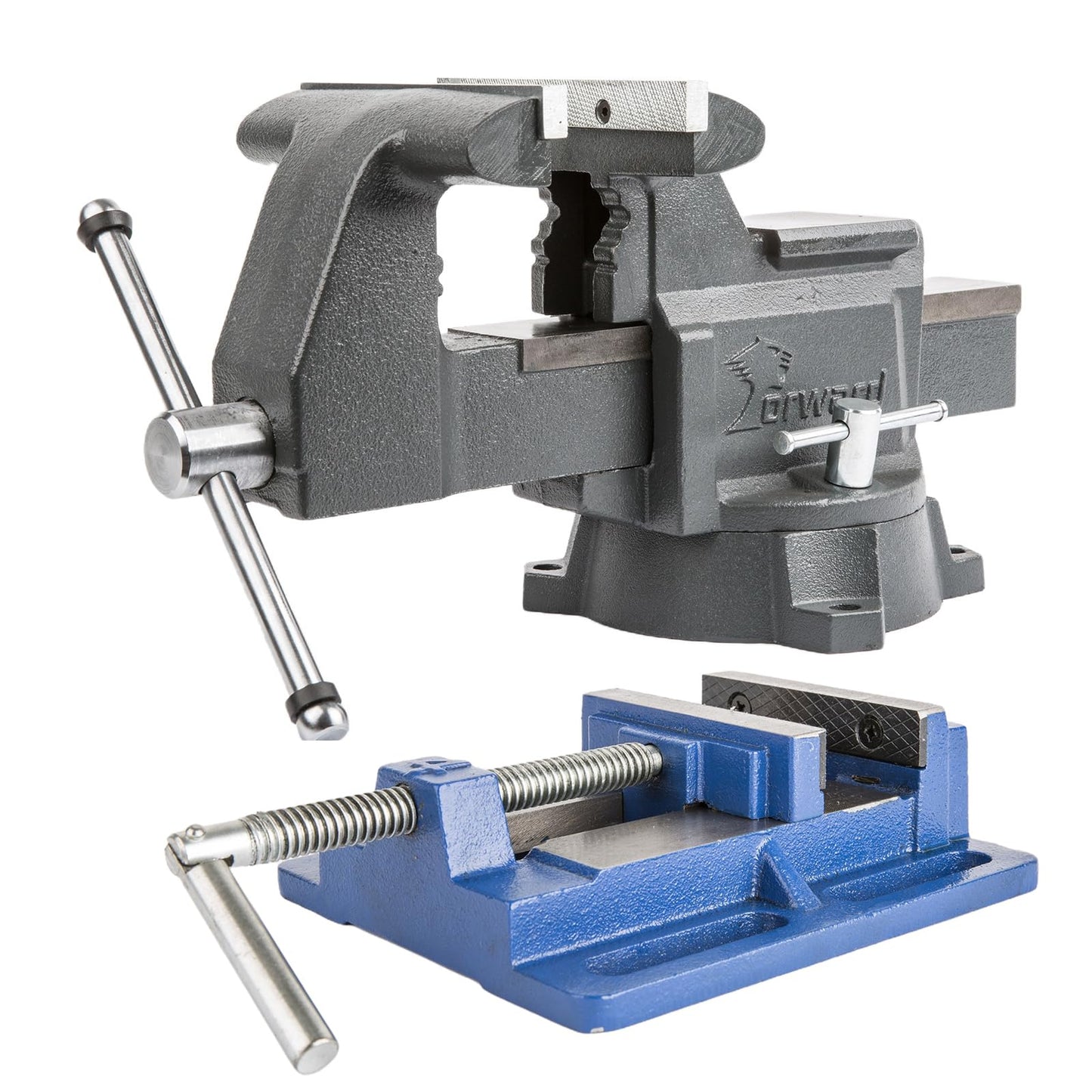 Forward CR50A-5.5In Bench Vise 210 Degrees Swivel Base Heavy Duty with Anvil (5 1/2") & Forward Drill Press Vise 4", Q194A