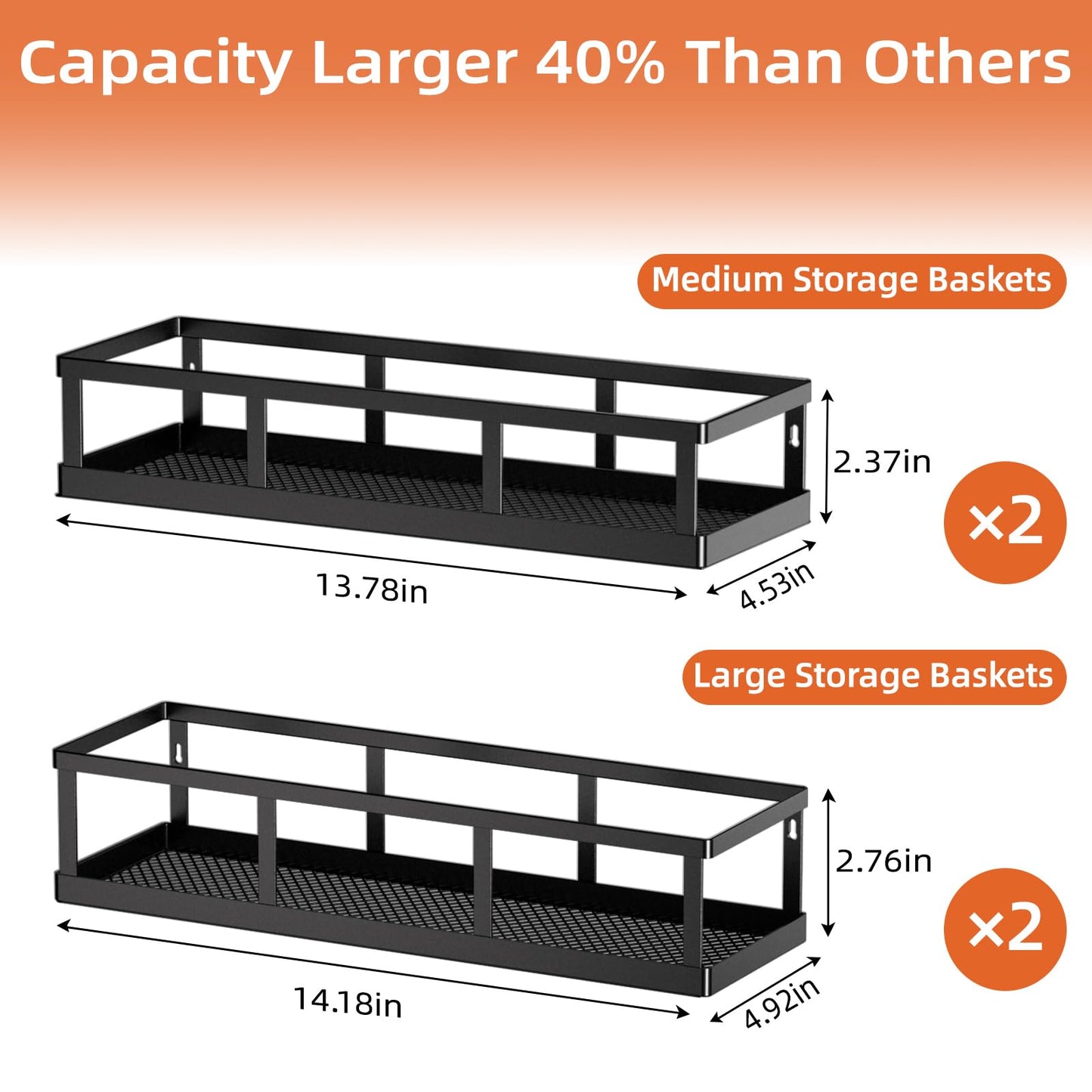 Umomi Spice Rack Wall Mounted, 4 Pack Pantry Door Organizer & Hanging Storage Baskets Organizer Wall Mount, Large Capacity Metal Spice Shelf for Kitchen Cabinet, Bathroom, Shower, Home Decor