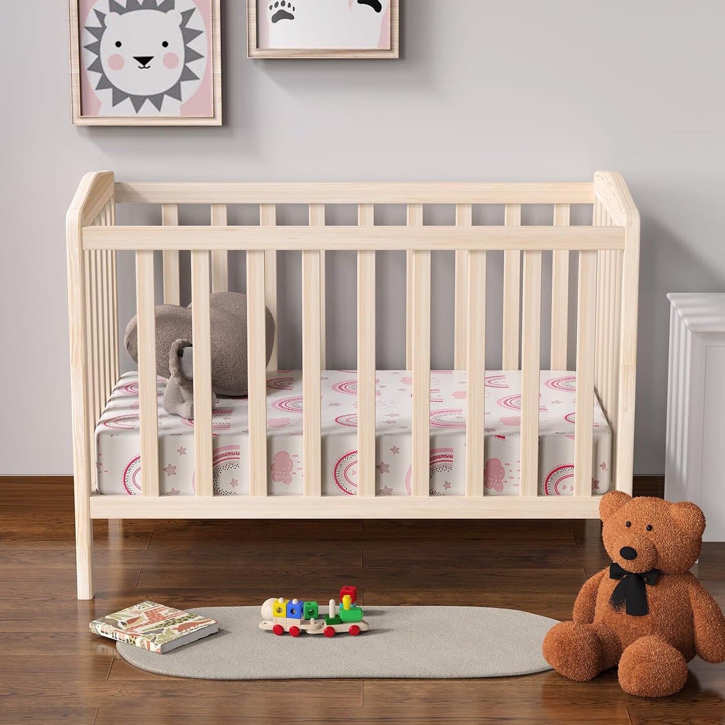 Skiennix Baby Crib Sheets - Soft Microfiber 2-Pack for Standard Crib Mattress | Pink Rainbow & Pink 28x52x8in