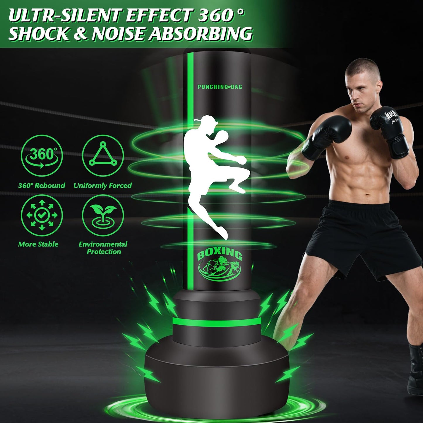 Heavy Freestanding Punching Bag for Adults Teens, 70” Standing Boxing Bag with Gloves and Pump, Women Men Stand Kickboxing Bags for Boxing Training MMA Fitness Home Gym Martial Arts
