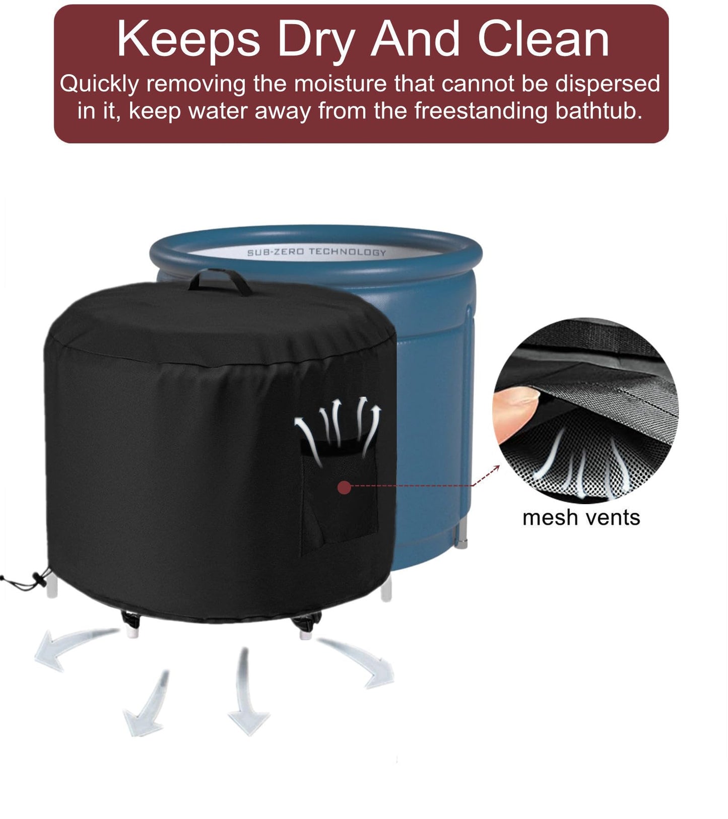 GS Alderaul Portable Ice Bath Tub Cover - Dustproof, Waterproof with Windproof Hem - Outdoor Ice Bath Barrel Cover for Cold Plunge Tub
