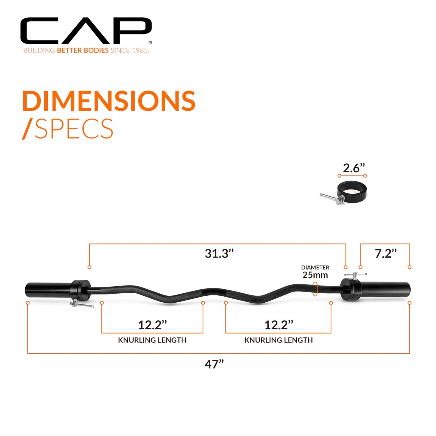 CAP Barbell 47-Inch Olympic Curl Bar - Black | Curl Barbell for Bicep and Tricep Workouts, Strength Training, and Weightlifting