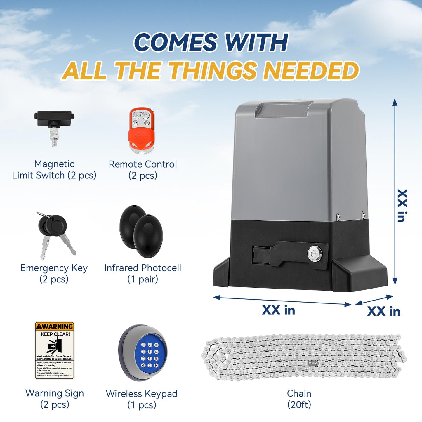 5300lbs Heavy Duty Automatic Sliding Gate Opener, AC Powered No Solar Needed, Chain Drive WiFi App Remote, 1-5/8HP Motor for Electric Gates, Keypad + IR Sensor Kit for 40ft