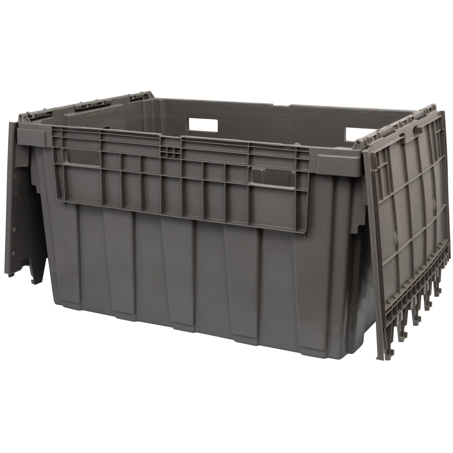 Buckhorn Industrial Lidded Plastic Storage Container, Nesting and Stackable Plastic Storage Box with Lid Attached, Organization Tote for Transport and Warehouse, 50 Gallon Capacity, 34"x24"x20", Gray
