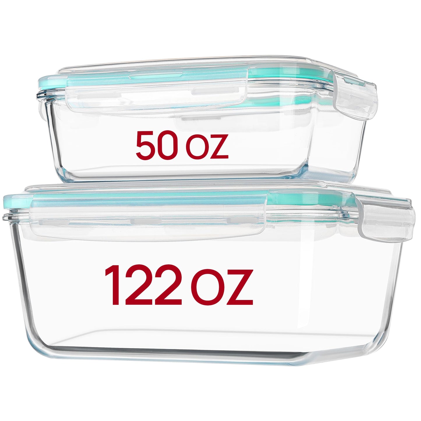 Vtopmart 122oz+50oz Large Glass Food Storage Containers with Airtight Lids, Big Glass Containers for Roasting Chicken, Baking Casseroles, Food Storage, Meal Prep, Fruits, Thanksgiving Meals, BPA-Free