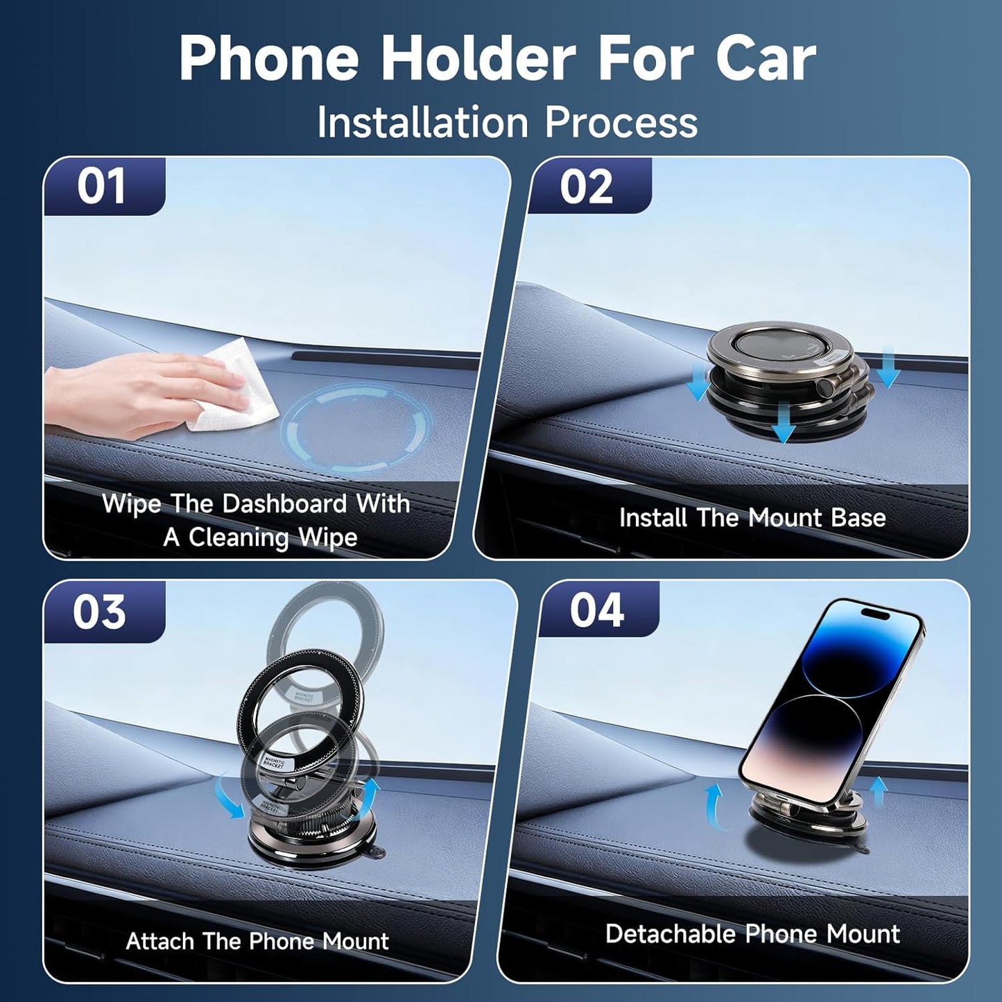 CHTXXLSZ 360 17/16 Magnetic Car Phone Holder, Adjustable Suction Cup Universal Phone Mount, Multi-Scene for Car Office