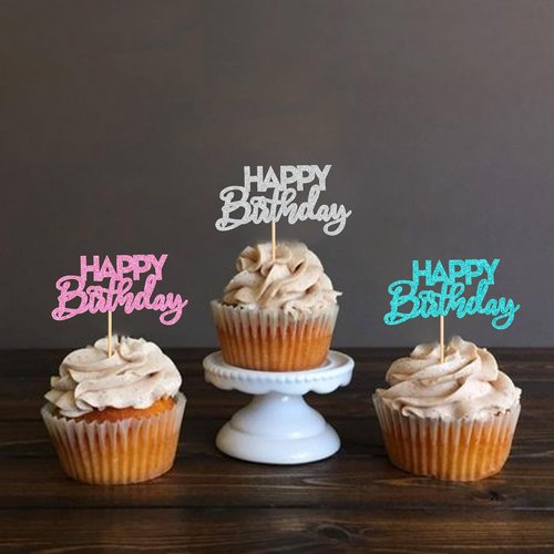 Ercadio 24 Pack Happy Birthday Cupcake Toppers - 8 Vibrant Colors for Kids' Parties & Celebrations