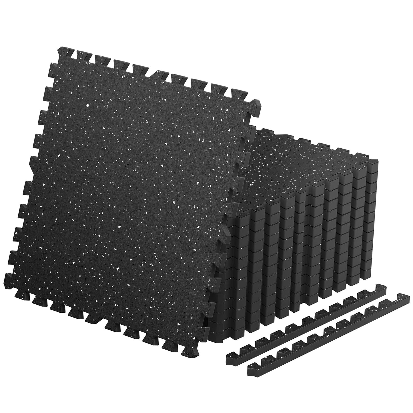 FLEXLIFT 0.56'' Thick 12 Pcs 48 Sq Ft Non-Slip Rubber Top Exercise Equipment Mats, High Density EVA Foam Mats with Rubber Top, Interlocking Puzzle Gym Flooring for Home Gym, Workout Floor Mats, Black