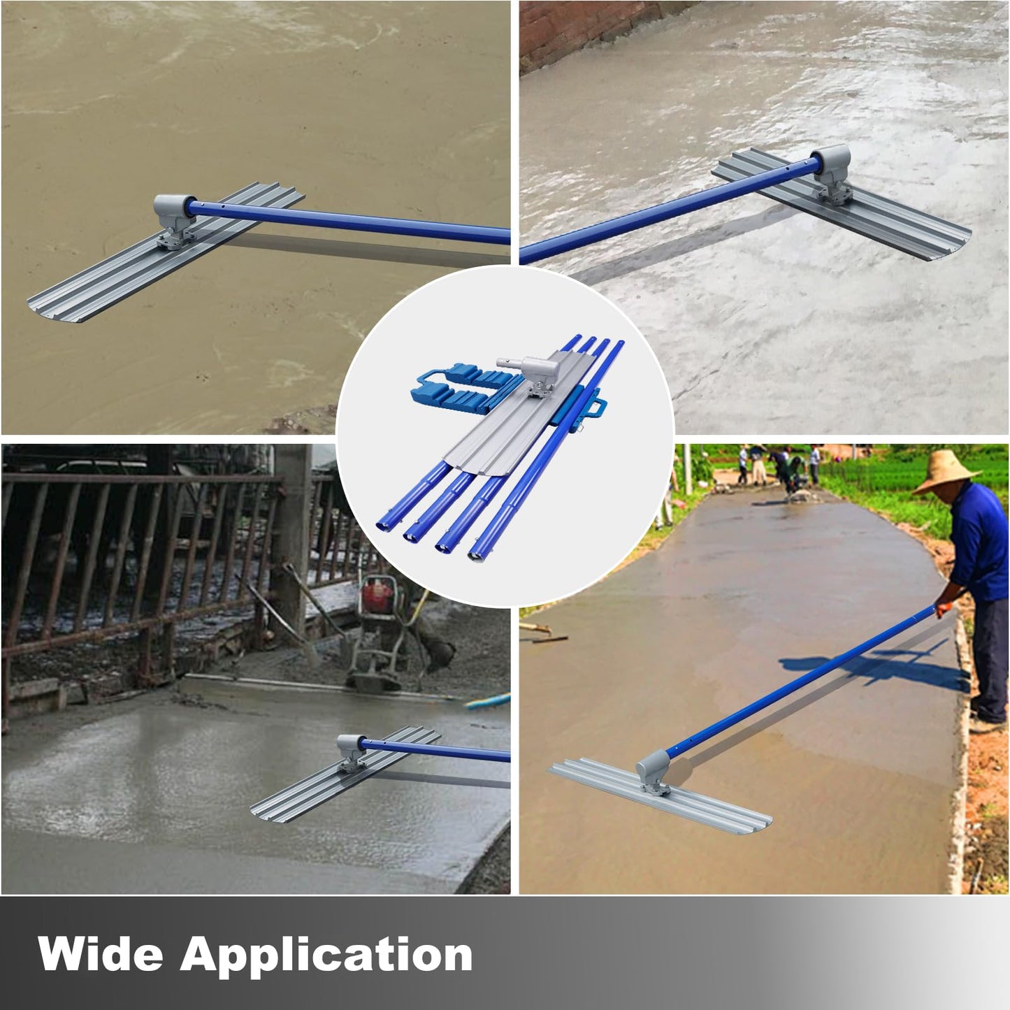 Bull Float Aluminum Magnesium Alloy Concrete Float 48"x8" Round End Board Kit trowel Tool Cement Tools Float Bracket Concrete Tools Finishing With 57" Handle x4 Carrying Plastic Tool Box VOYAR