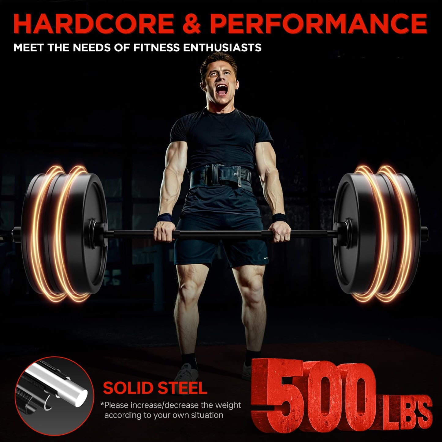 TEEMOO Olympic Barbell Bar, 57" Barbell Bar with 2 Spring Collars, Strength Training bars, Bench Press bar for Weight Lifting, Squat, Hip Thrusts, Biceps, 500lb Weight Capacity, E-Coat Finish for 2 inch Weight Plates (Black)