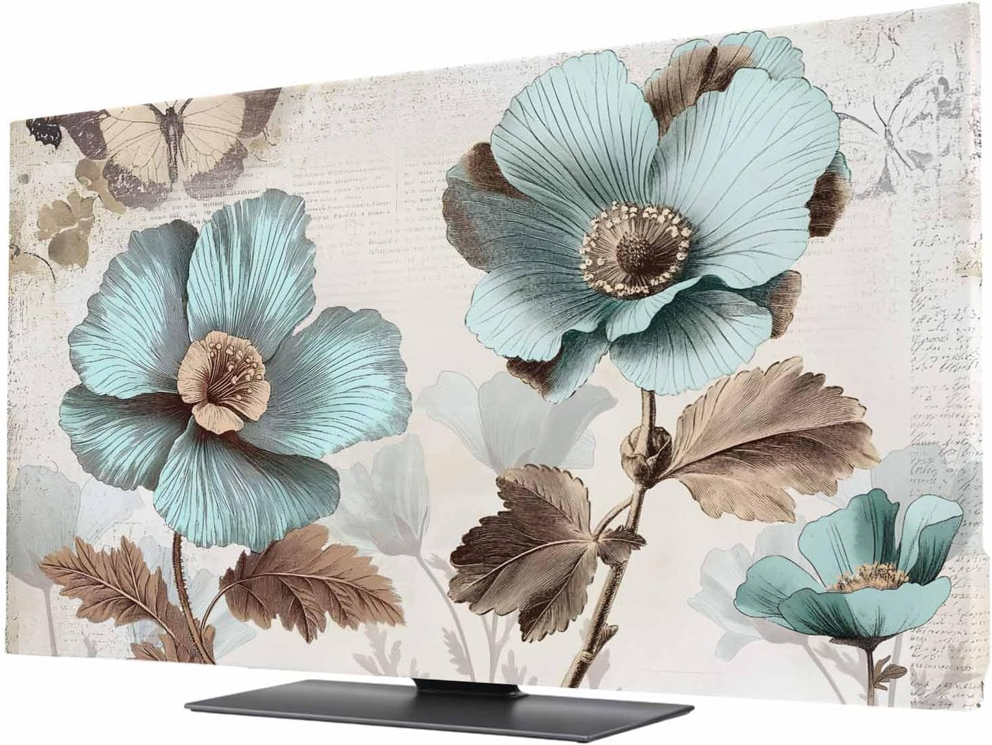 Yukro 75 Inch, 65"x37" Victorian Style Broccoli Butterfly Indoor TV Dust Cover, Blue Flowers Plant Elastic TV Dustproof