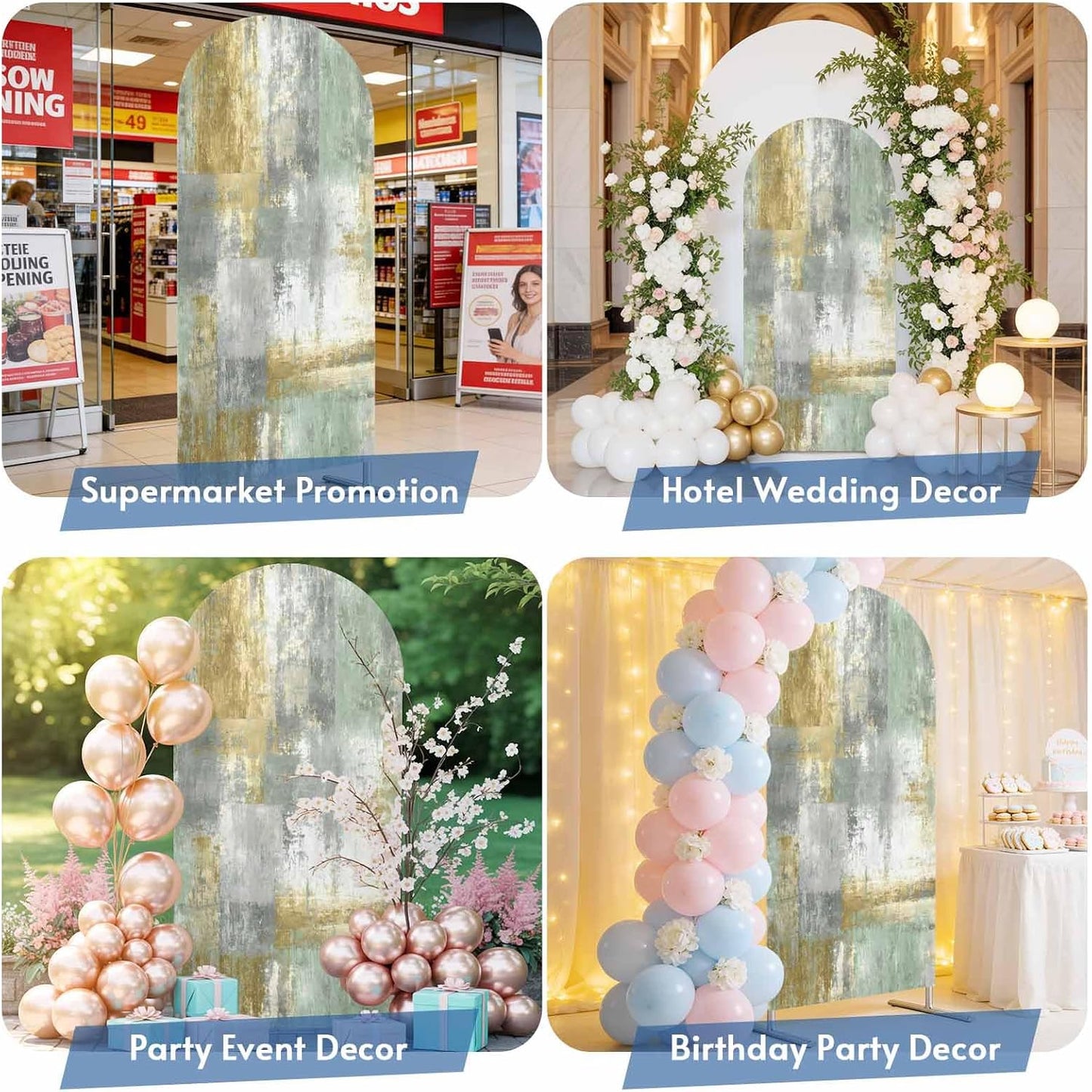 LFoveYuamer 7.2 Ft Arch Backdrop Cover, Yellow Sage Green Grey Decorative Wedding Arch Covers Spandex Fitted, Modern