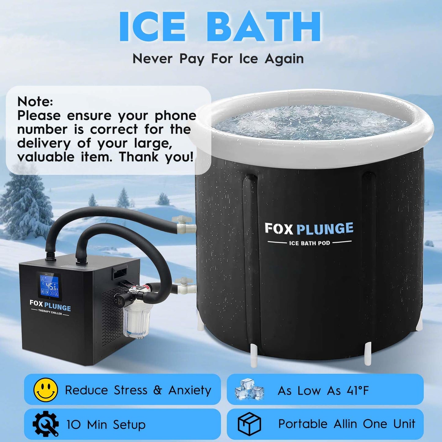 FOXPLUNGE Cold Plunge Chiller 1/2HP - 132 Gallons Water Chiller for Ice Bath Tubs with 2 Water Pumps, Filter & Hose, Remote Control, Quiet Cooling System for Home Muscle Recovery Use
