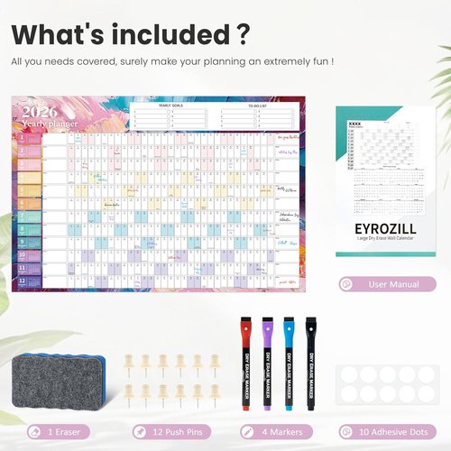 EYROZILL Large 2026-2027 Wall Calendar - 48"x32" Folded Design for School, Office & Family Use