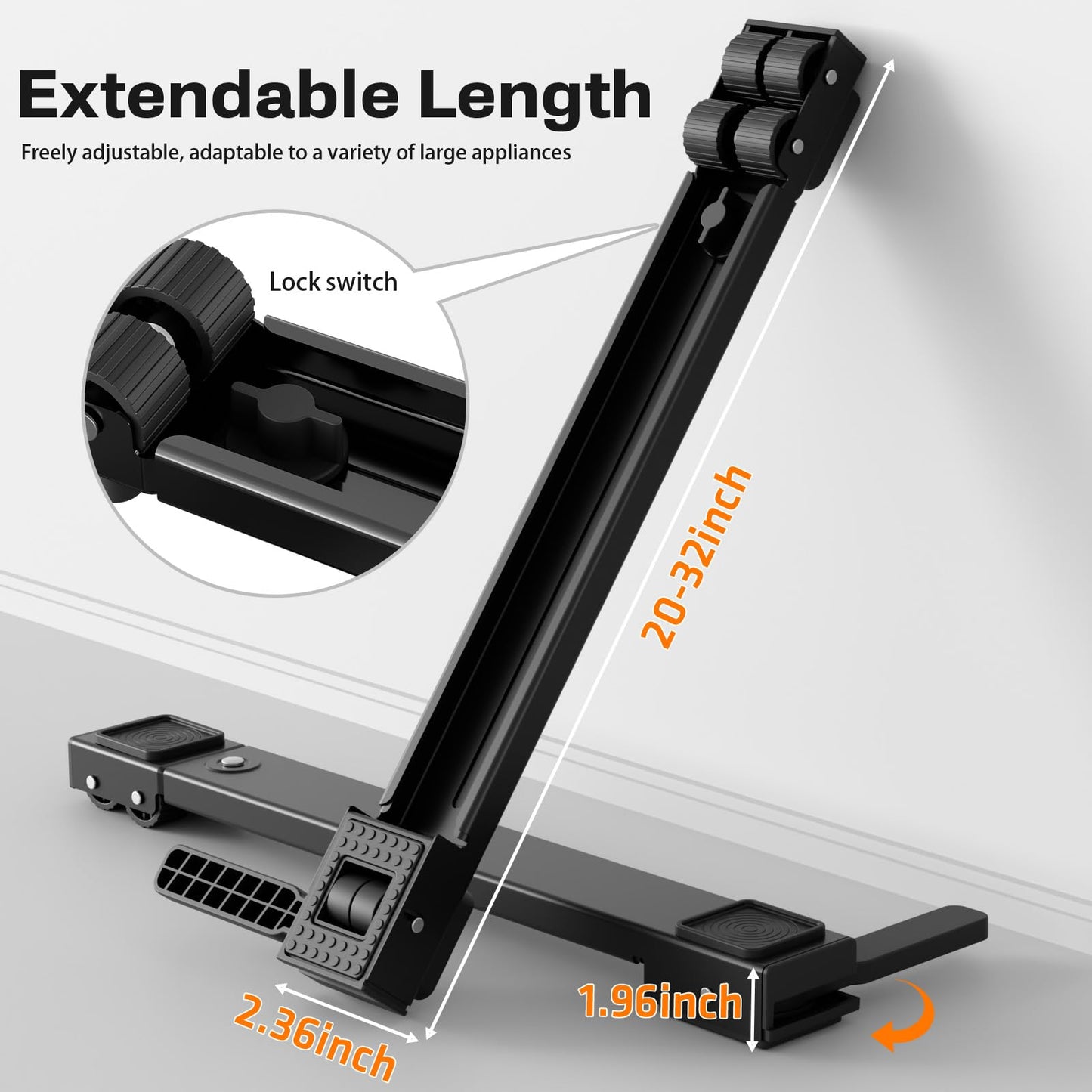 KVRG Appliance Rollers Heavy Duty,Newest Extendable Appliance Sliders,Liftable Washing Machine Base,Easily Move Washer and Dryer Machines,Refrigerators,Furniture-Black