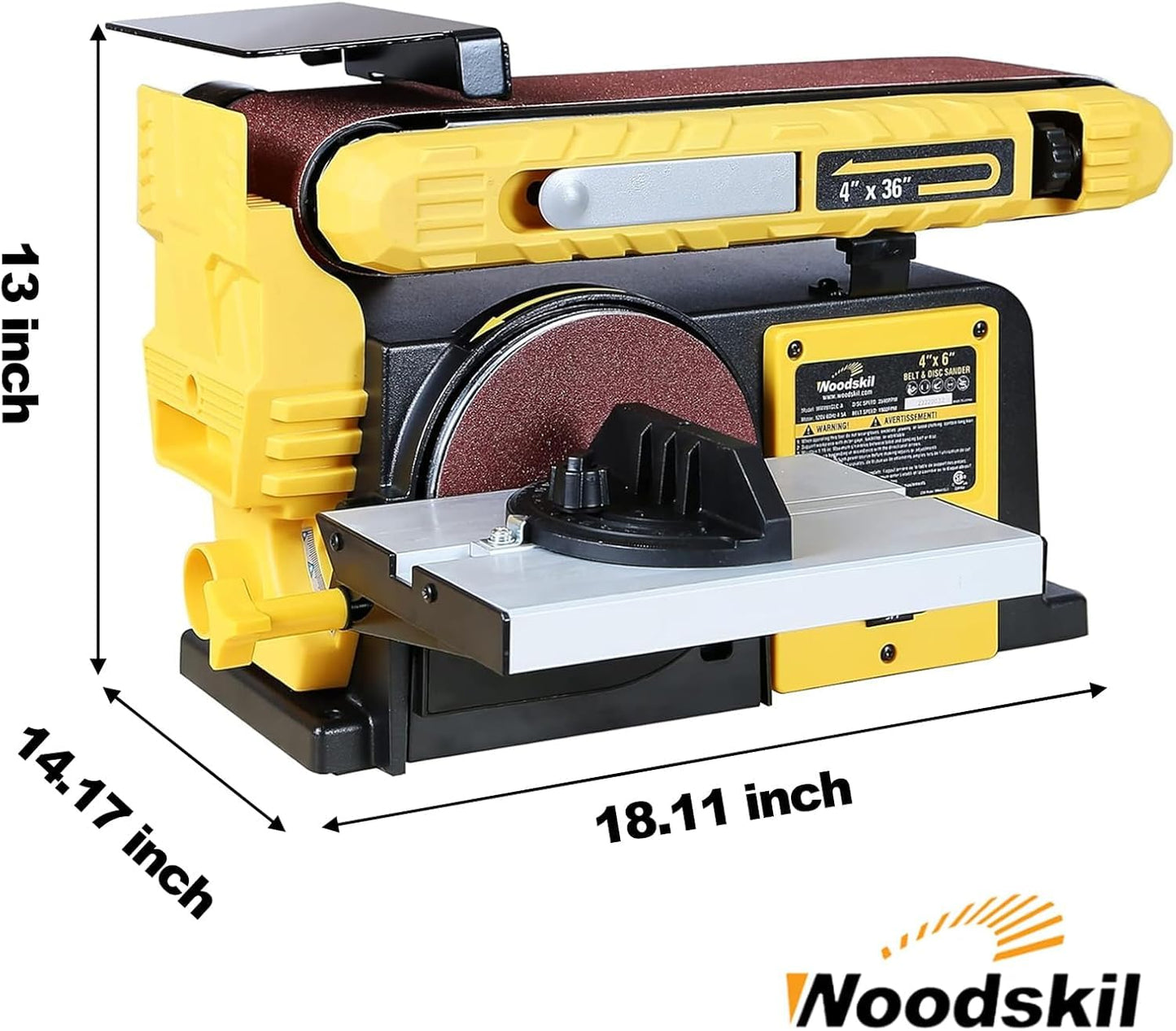 Woodskil 4.5-Amp Belt & Disc Sander Combo, 4x36 in. Belt & 6 in. Disc Sander with 3/4HP Motor, Upgraded Model