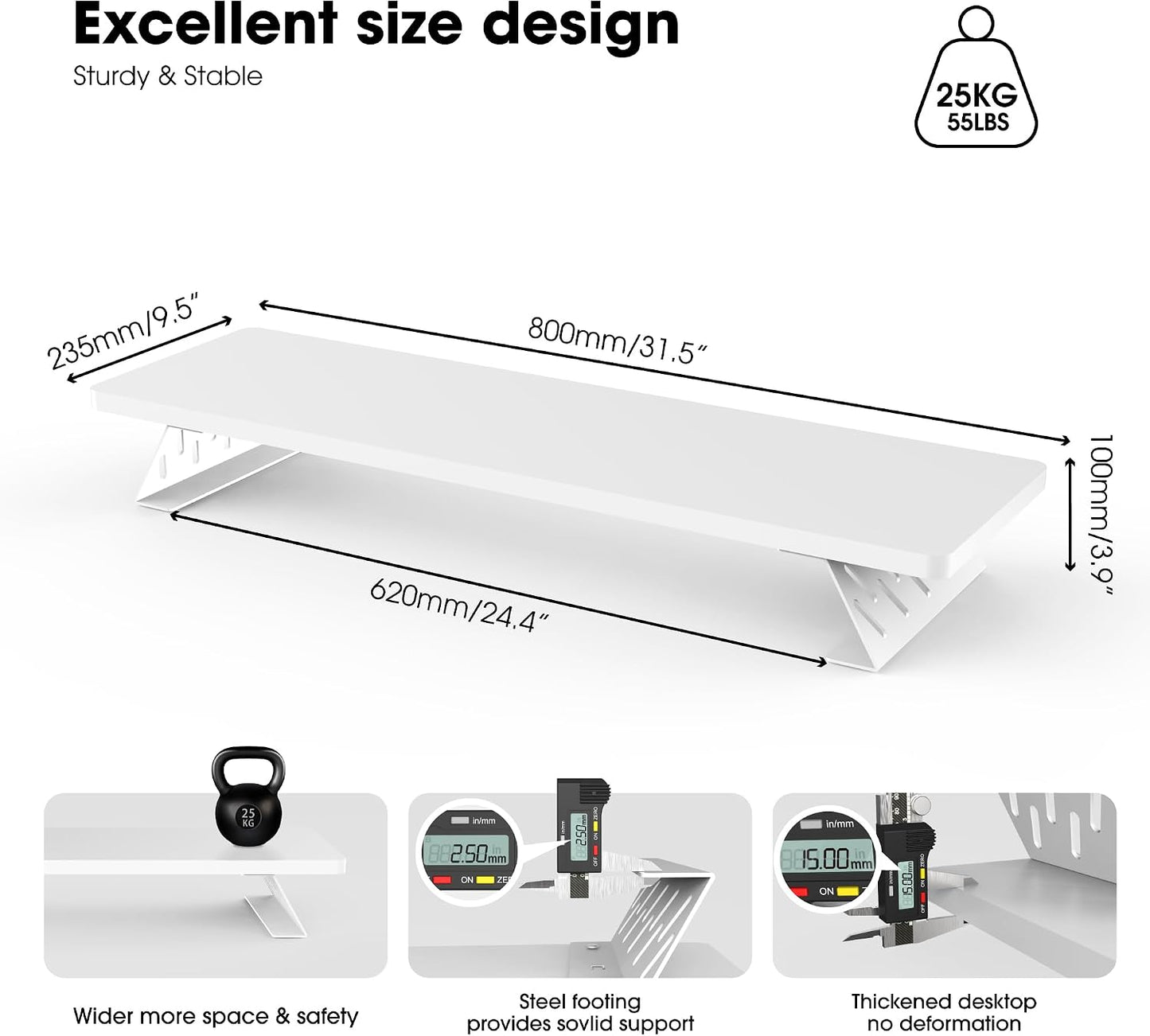2 Fenge Monitor Stand Riser, Desk Top Shelf for Monitors, Computer Stands for Desk, Wood & Steel Desktop Riser