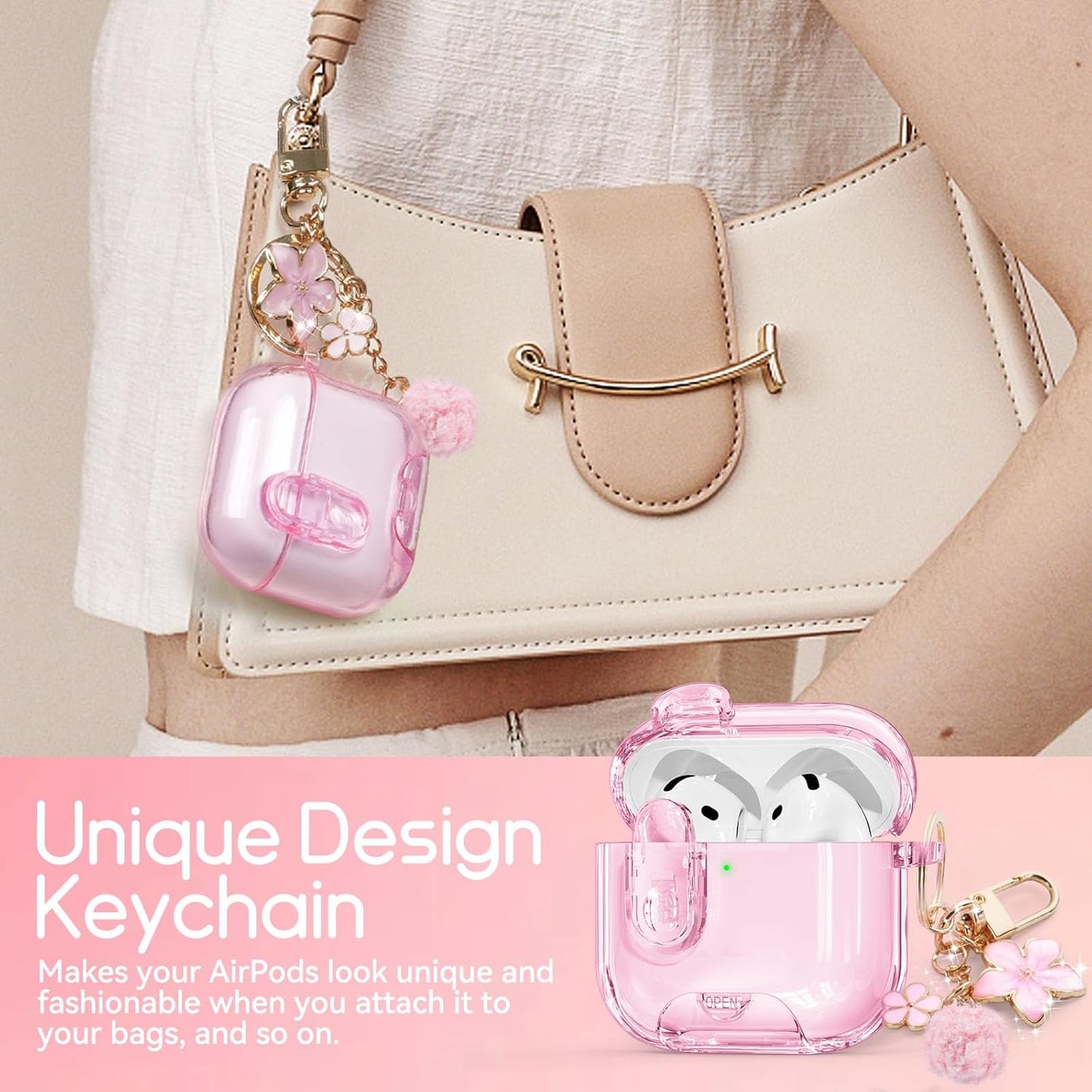 Skyconser 4 Clear Case for AirPods Case Cover with Safety Lock,Soft TPU Cover with Phone Stand & Cleaning Kit,Cute