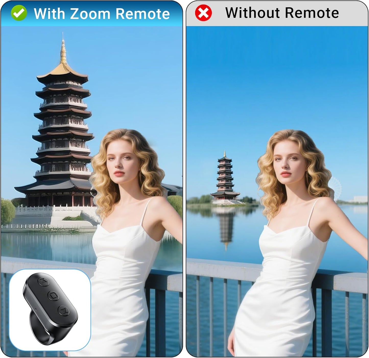 Kefotic Wireless Ring Remote for iPhone Android Camera with Zoom. Phone Front/Rear Camera Flip Shutter, Must Have