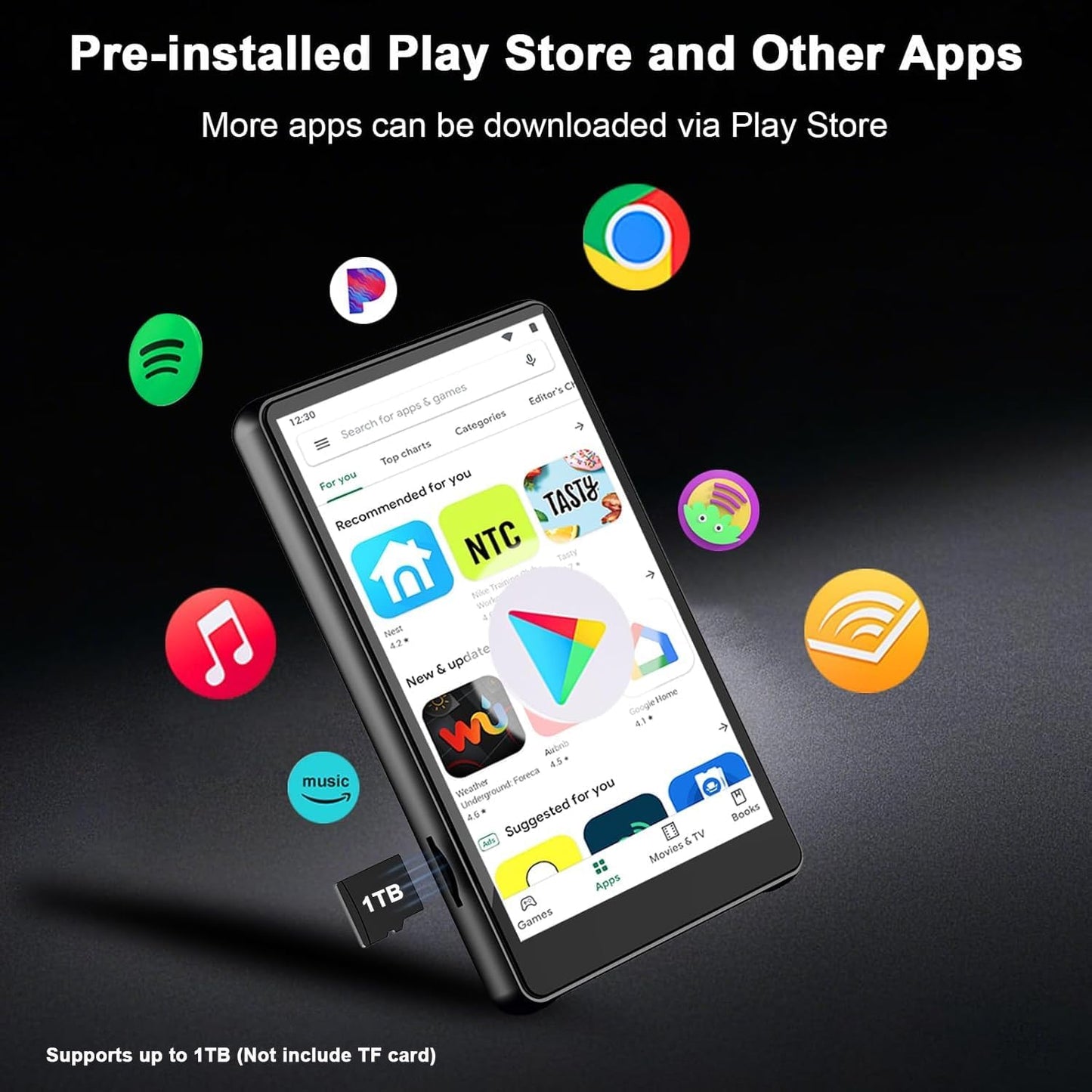 XBENDON MP3 4" MP4 MP3 Player with Bluetooth and WiFi, Touch Screen Music Player with Spotify, Play Store, Pandora