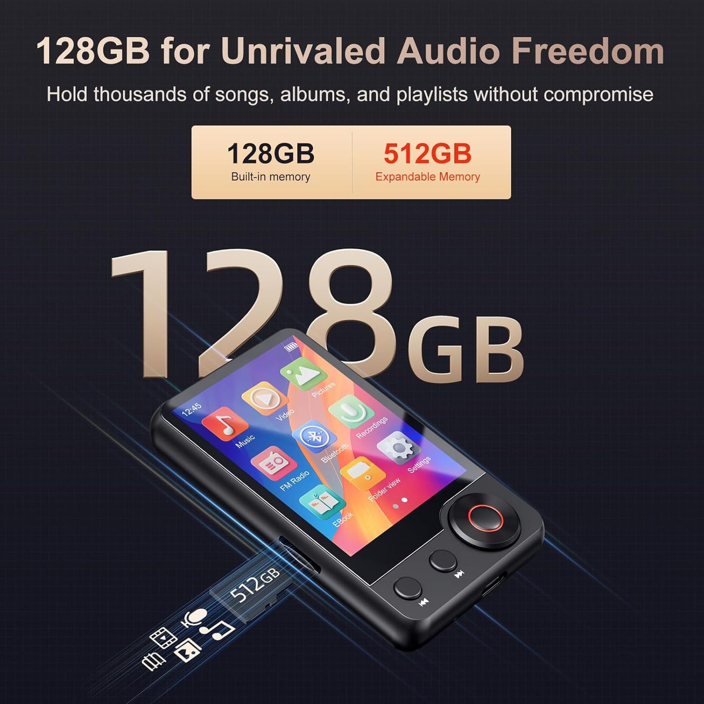 MECHEN 128GB MP3 D53 MP3 2.4" MP3 512GB Player with Bluetooth - Portable Touch Screen Music Player with HiFi Speaker