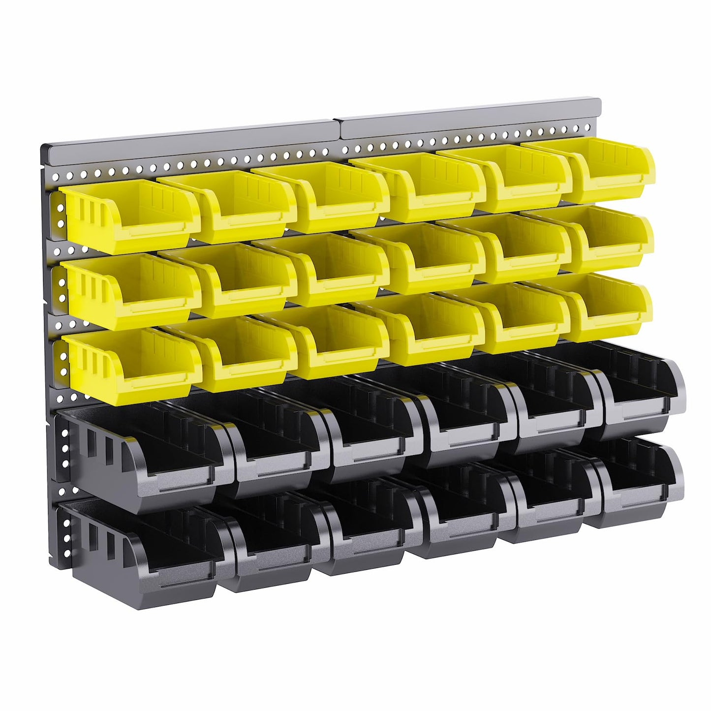 SAMRELAX 30 Pcs Wall Mounted Garage Storage Bins, Wall storage Parts Bins Rack, Nut and Bolt Garage Tool Organizer Bins for Nuts, Bolts, Screws, Shop, Accessories (Black+Yellow, SMALL(30PCS))