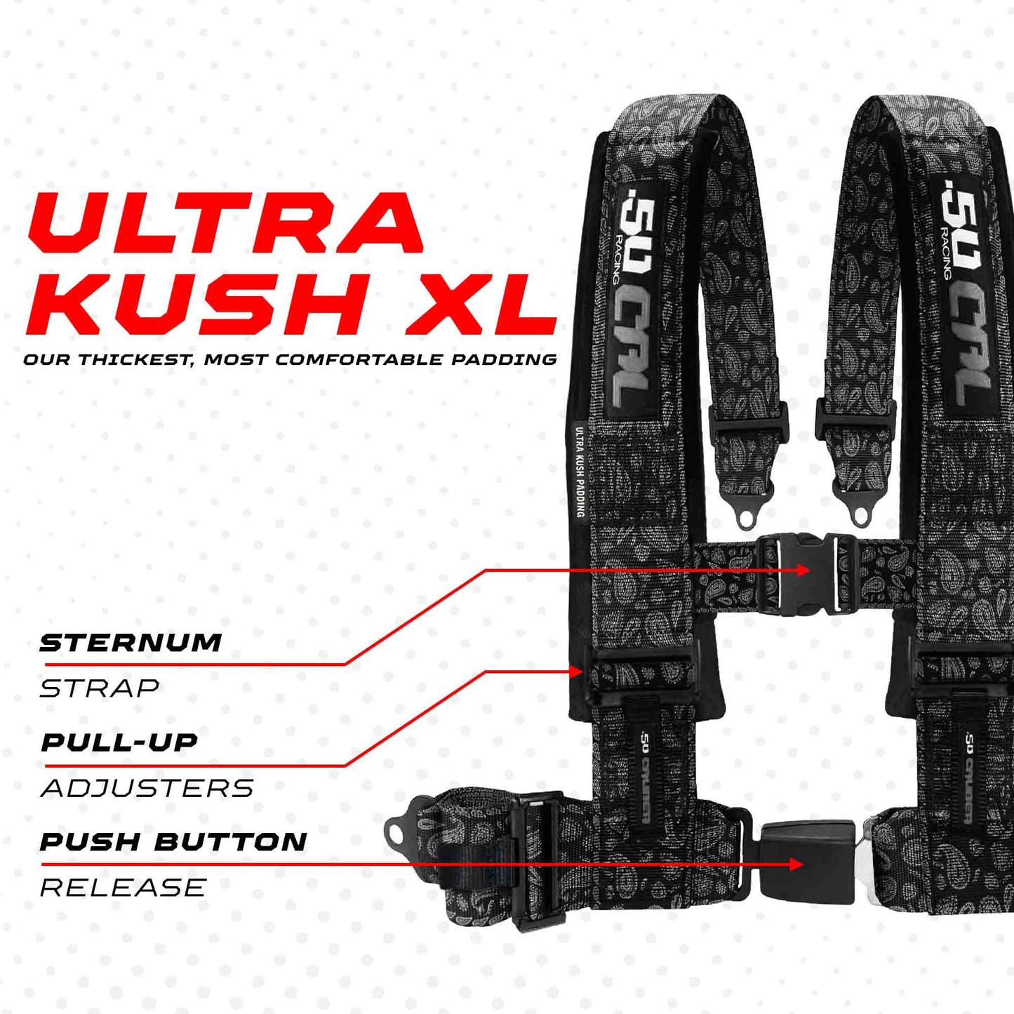 1pc Bandana Black 4 Point Harness for Bucket Seat, Push Button Release, 7 Style Harnesses, Racing Harness 4 point Race Car Off Road UTV RZR [6079]