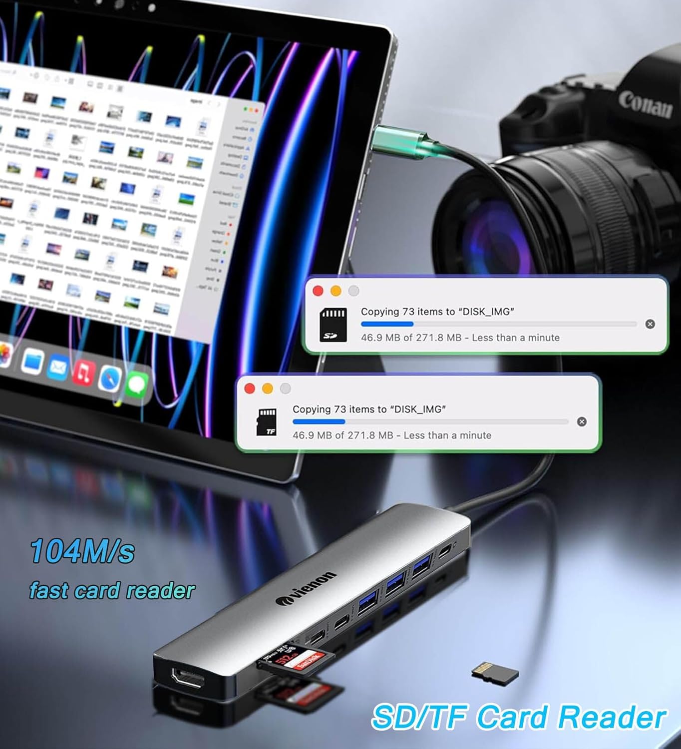 vienon 9 1 4K 100W USB C Hub HDMI Adapter for Monitor, in USB Type C Laptop Docking Station with HDMI, SD/TF Card