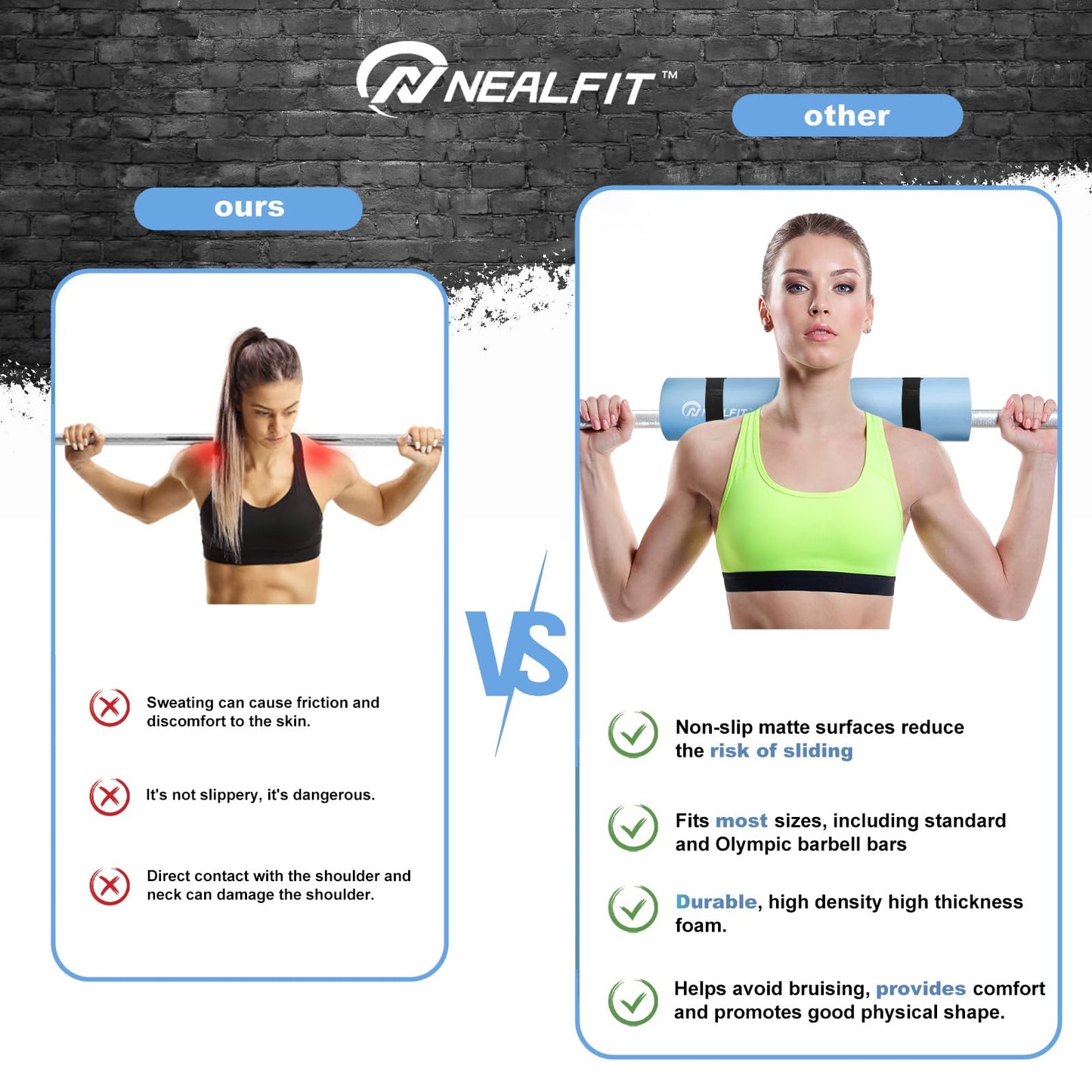 NEALFIT Barbell Pad Squat Pad for Squats—Squat Bar Pad—Great for Weightlifting,Lunges and Hip Thrusts—Foam Sponge Pad—Fit Standard and Olympic Bars Perfectly (Light Blue)