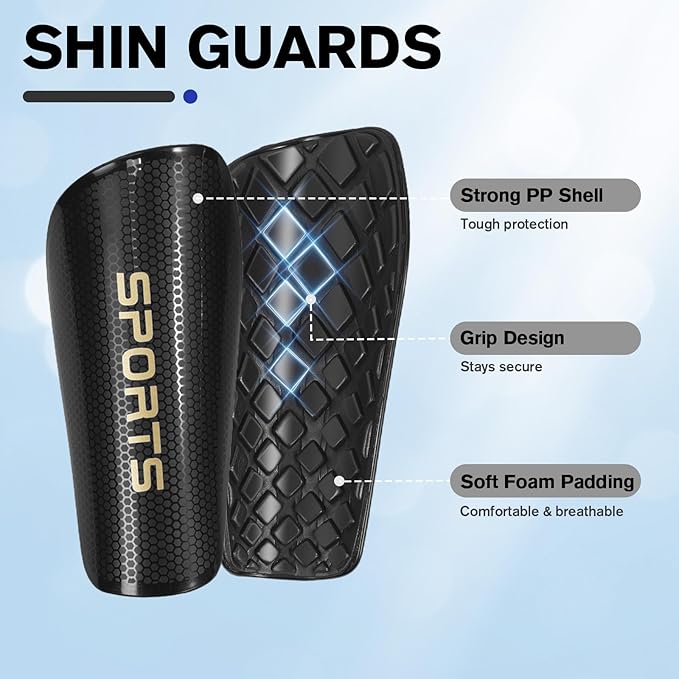 Youth Soccer Shin Guard Socks, Built-in Protective Pads, Kids Knee High Football Athletic Team Socks for Boys Girls