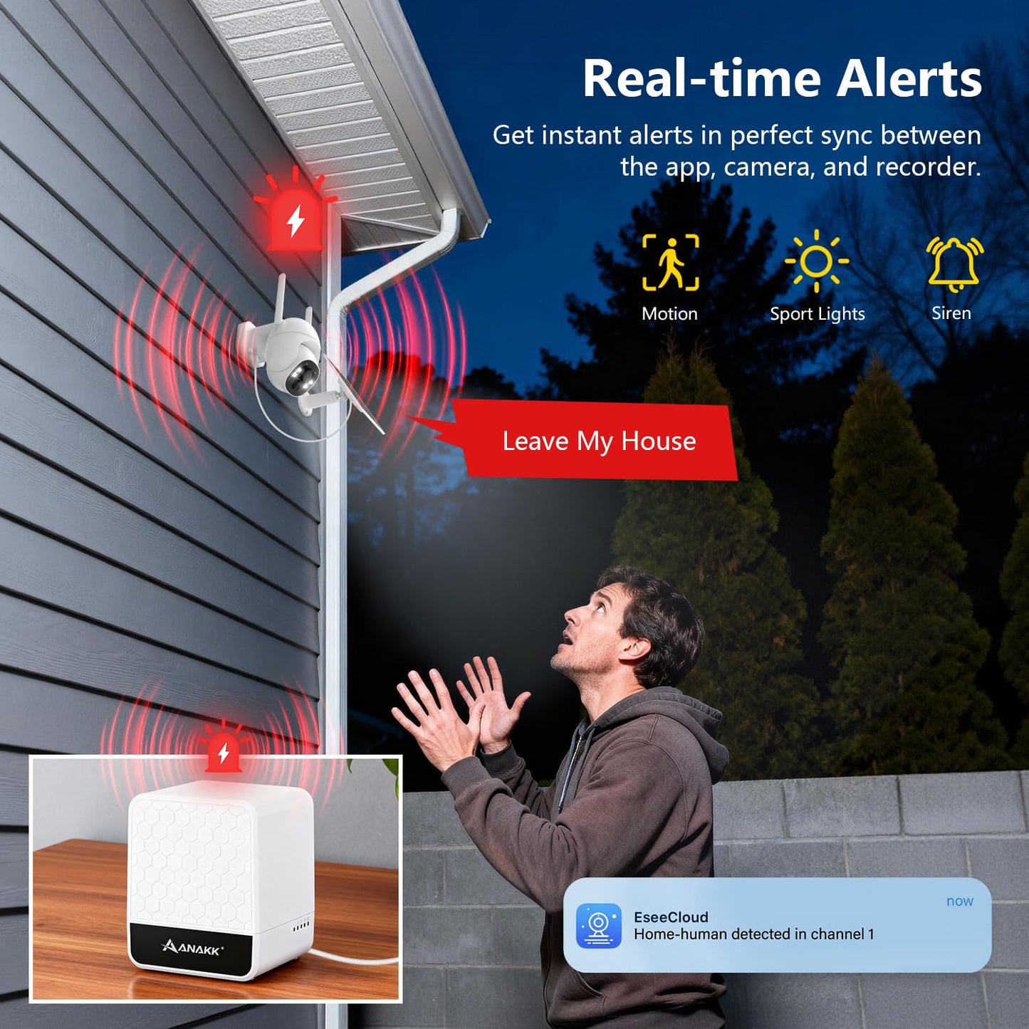 Anakk 4MP Solar Security Cameras Wireless Outdoor, 355° Pan Tilt Motion Detection,Color Night Vision, 5GHz/2.4GHz WiFi, IP65, 4-Cam Kit with 64GB Local Storage, No Monthly Fee Camera for Home Security